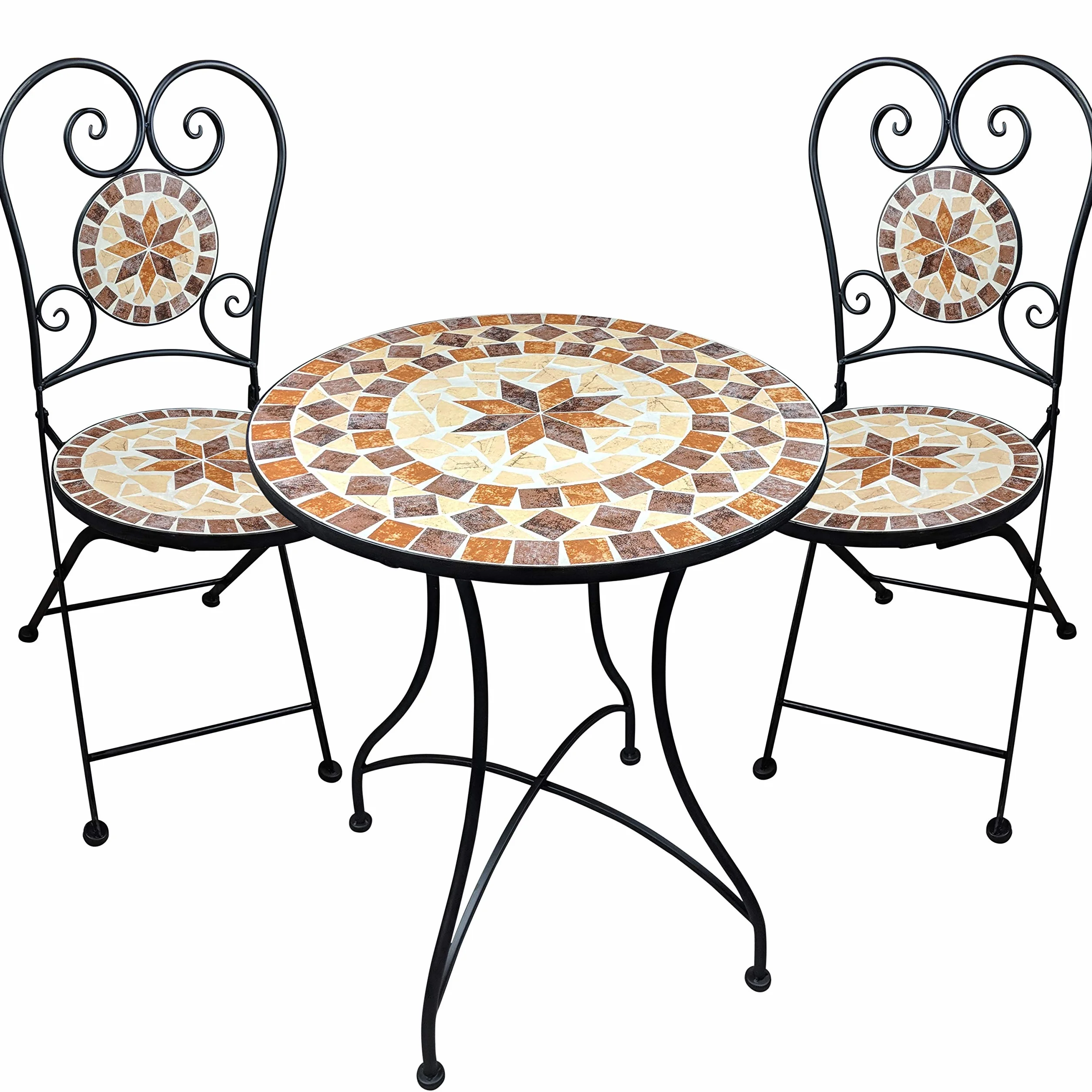 Chaise de Jardin Mosaic Pliante Balcon Ensemble Bistro Meubles de Jardin en métal