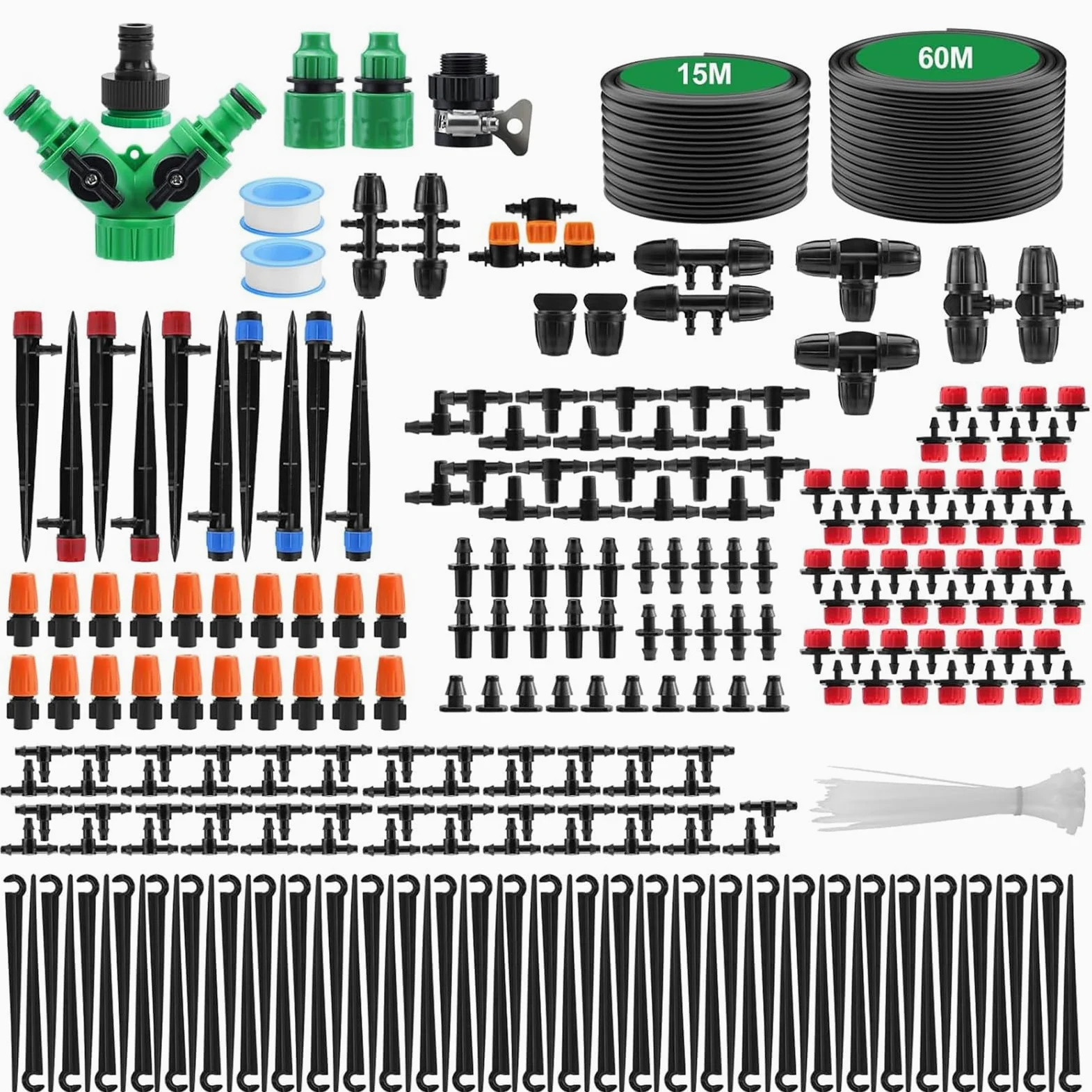 Système d'irrigation Jardin, 315Pcs Kit d'irrigation Goutte, Kit d'irrigation Goutte à Goutte Automatique avec 60m + 15m Tuyau, Kit arrosage Automatique pour Jardin pelouse Serre Plantes