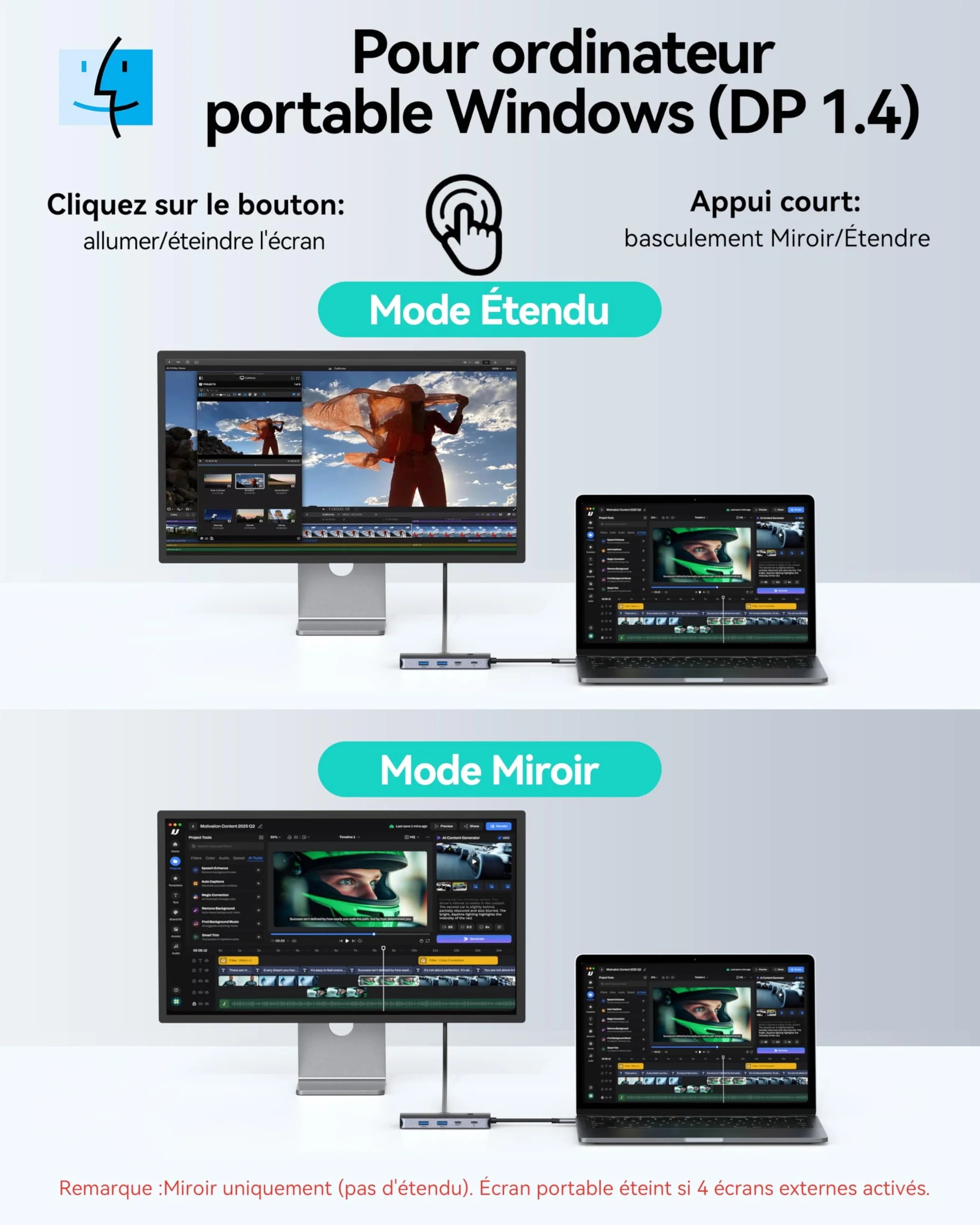 MOKiN Station d'accueil USB C Triple Écran 9 en 1 Dock USB C Double HDMI 4K DisplayPort VGA PD 100W Ethernet Gigabit USB A/C 3.0