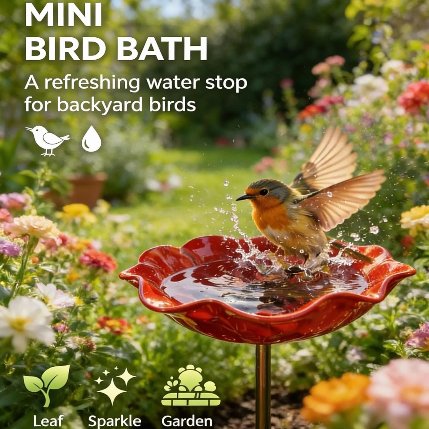 Bain d'abeilles en Métal Fait à la Main Piquet de Jardin Mangeoire à Eau avec Station d'eau pour Décoration Extérieure (Rouge-3PCS)