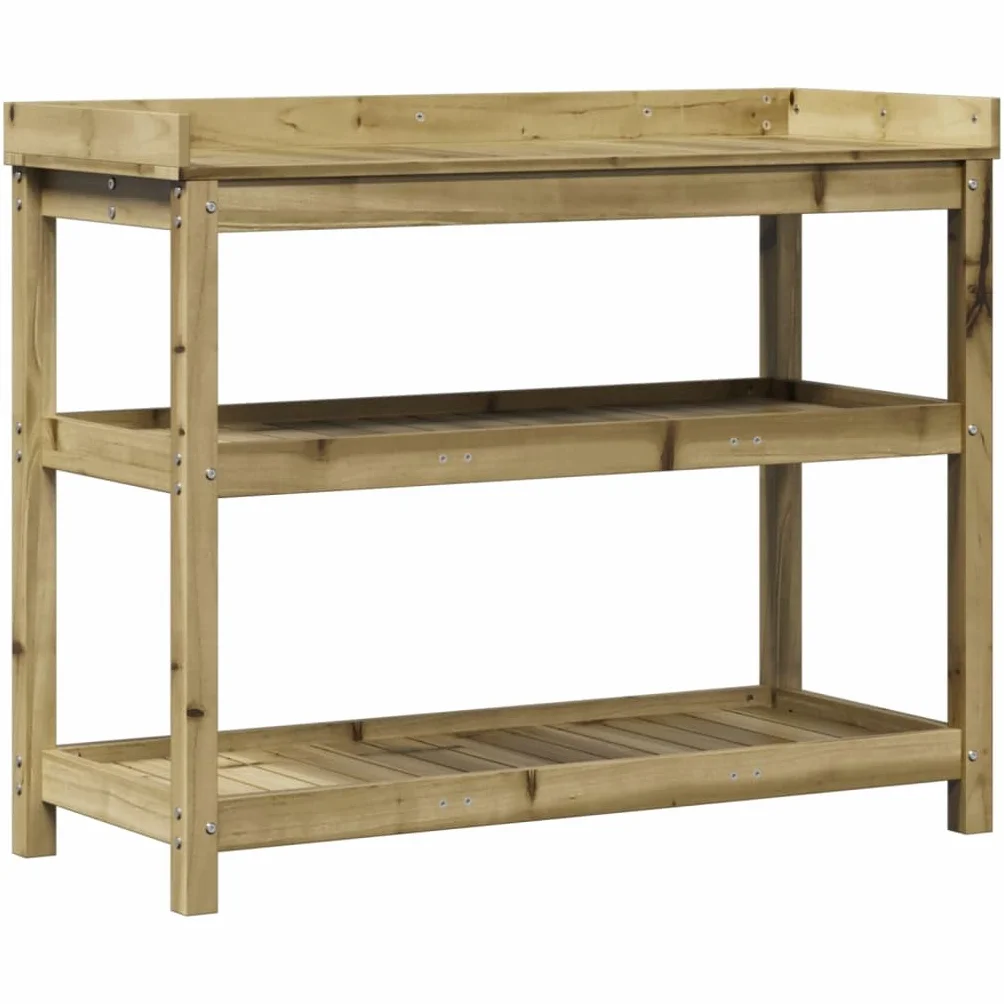 Table de rempotage en bois massif pin 108x45x86,5 cm avec étagères