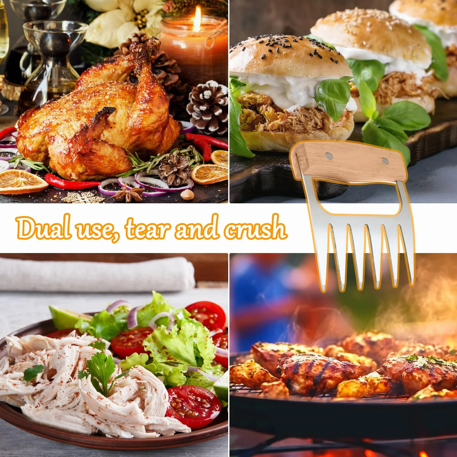 Lot de 2 griffes d'ours BBQ en acier inoxydable, outils professionnels pour poulet steak porc - Accessoires barbecue