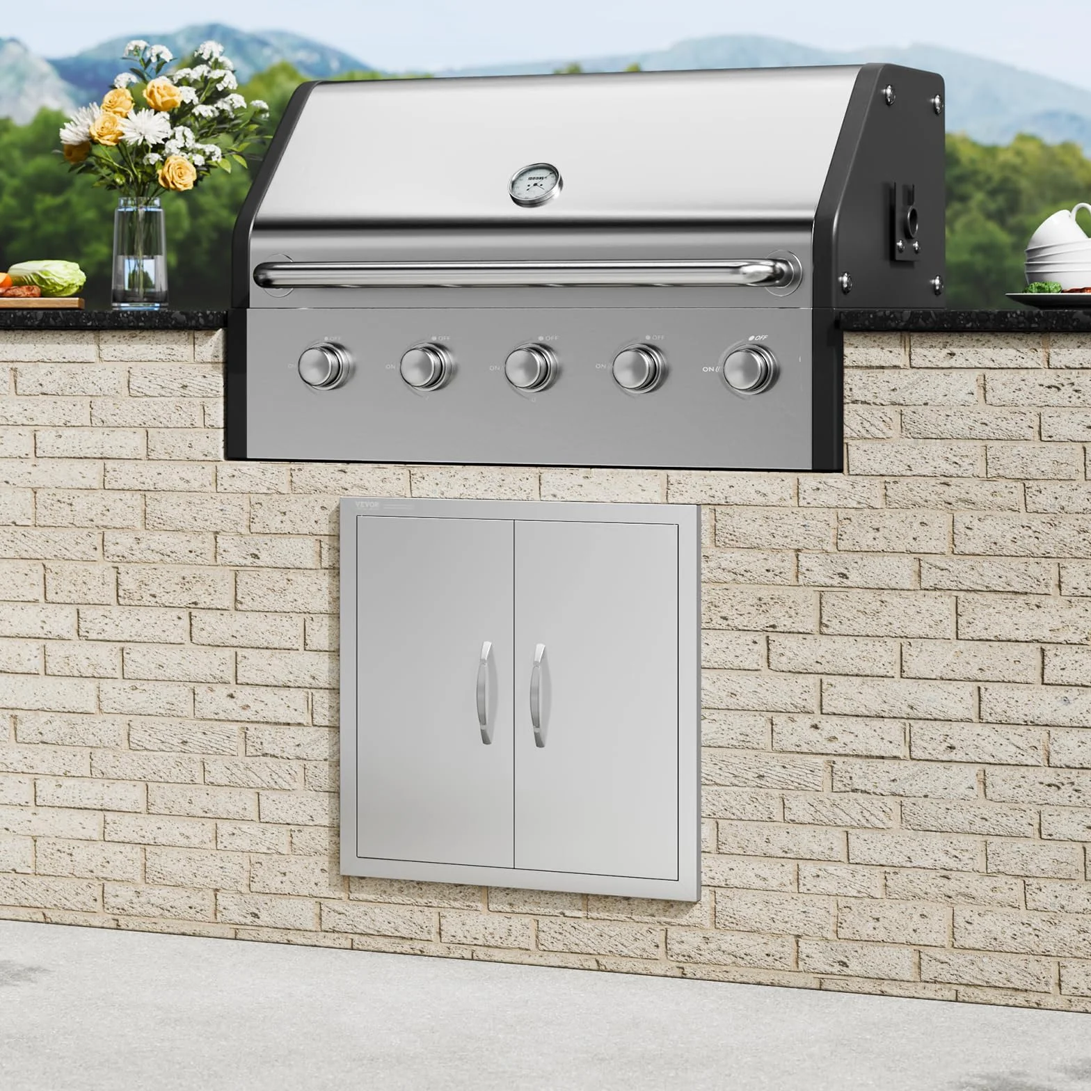 VEVOR Porte d'Accès pour Barbecue Double 61x61 cm, Porte Encastrée en Inox Réversible Double Paroi