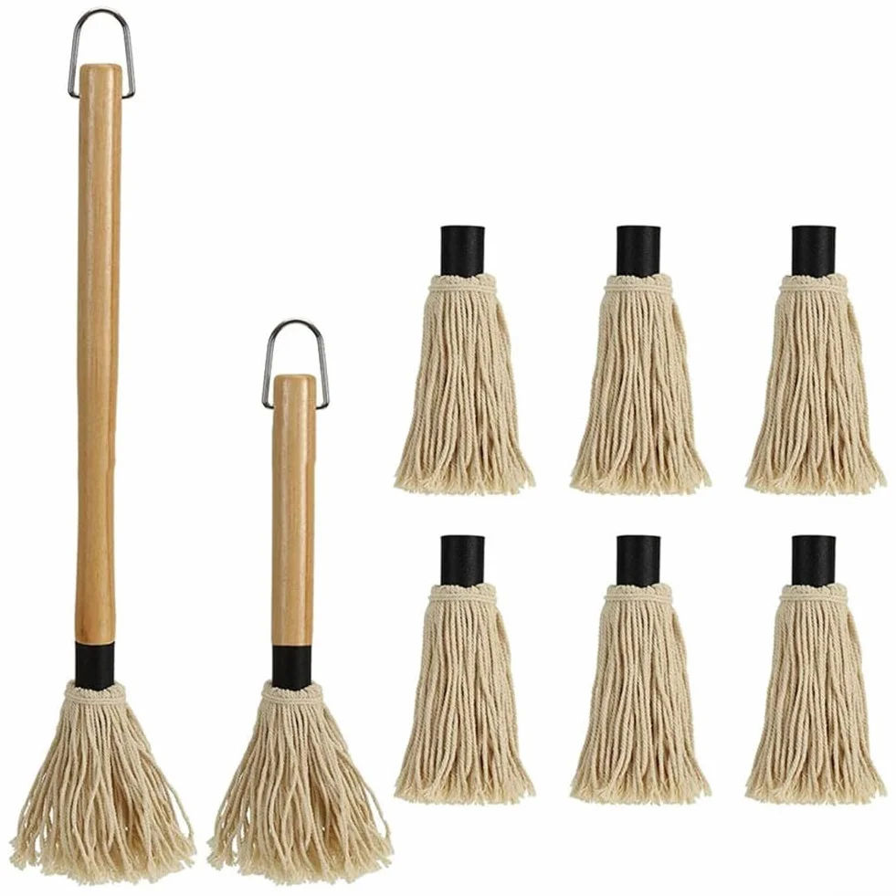 Serpillère à badigeonner avec manche en bois 6 têtes de rechange pour sauce barbecue viande volaille