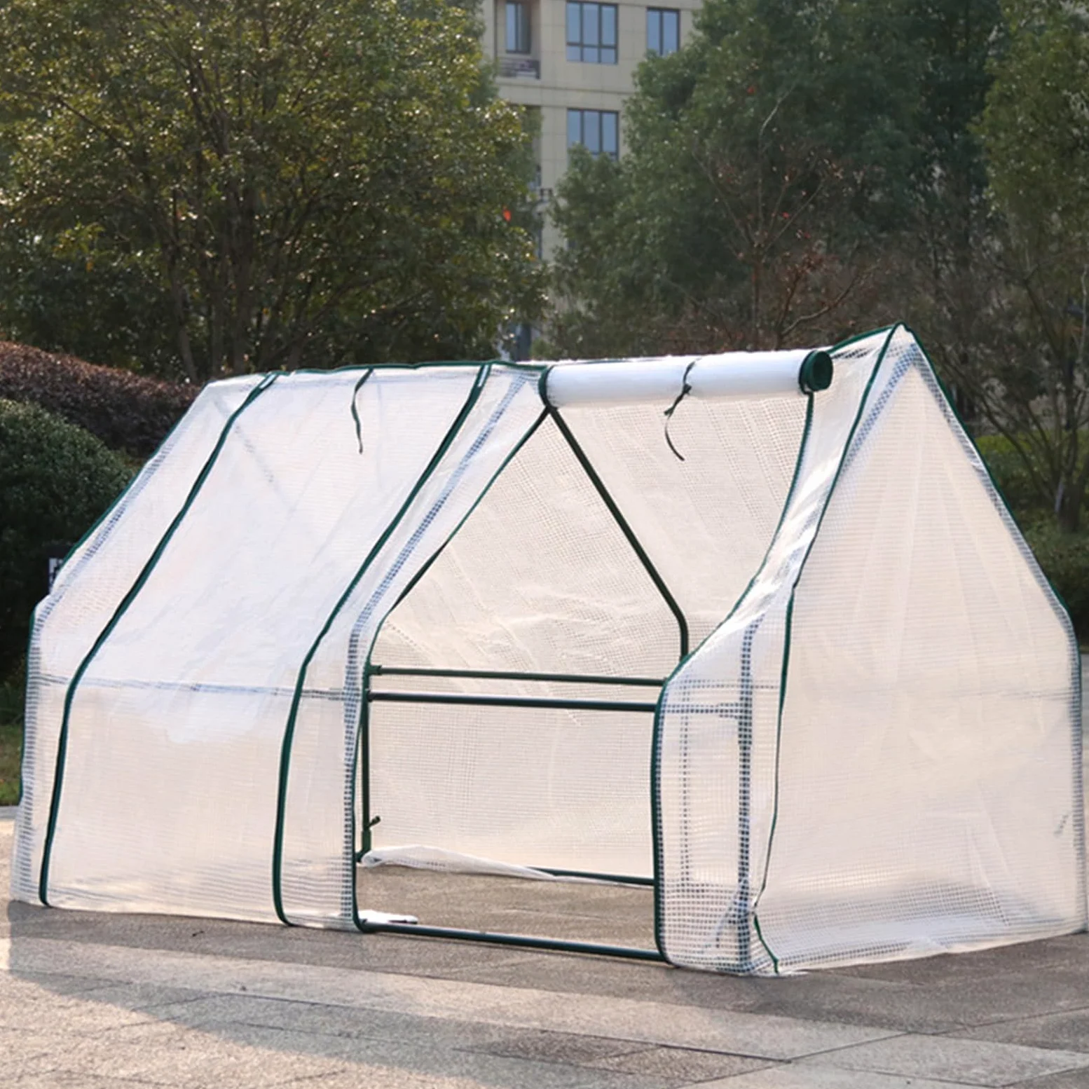 Serre avec protection isolée et imperméable pour plantes, porte roulante, cadre en métal, toit en PVC transparent, pour balcon, 120 x 60 x 60 cm