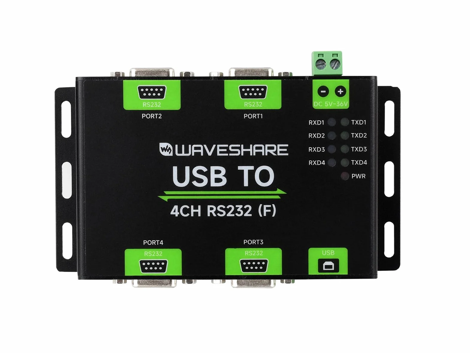 Waveshare Industrial Isolated USB to 4CH RS232 Converter DB9 Female FT4232HL High-Speed Stable Communication