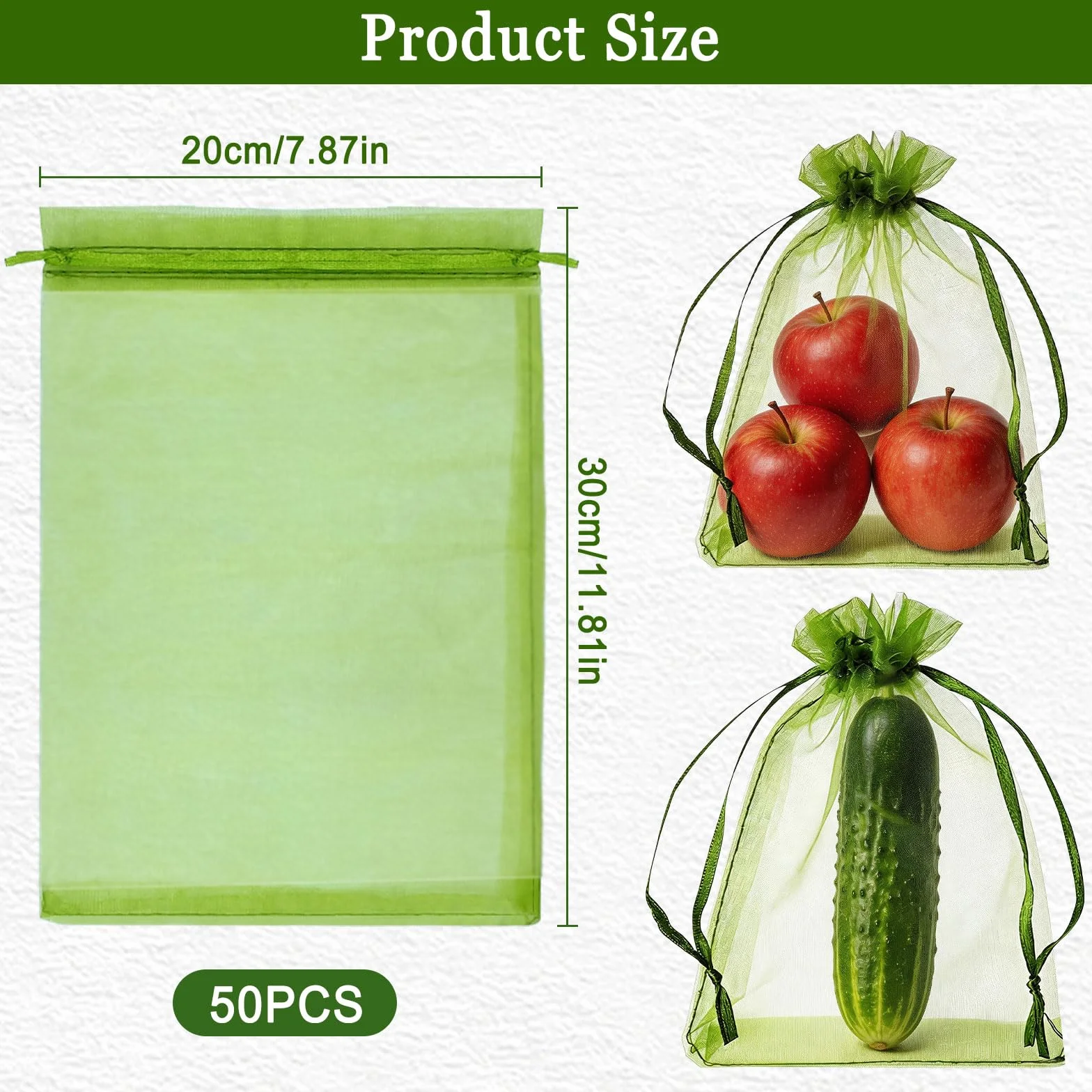 Sachets Protection Fruits 50 Pièces, Sac Protection Raisin Anti-Pucerons Oiseaux Guêpes 20x30 cm Vert