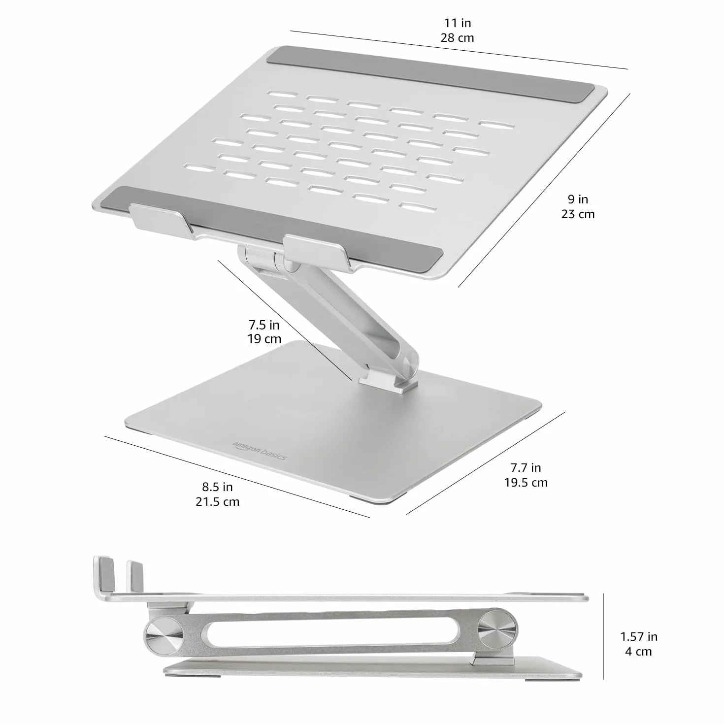 Amazon Basics Support Ergonomique Ordinateur Portable Multi-Angle Ventilation Thermique 25,4cm-43,2cm Argent