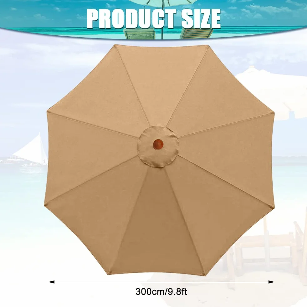 Roadtime Housse de rechange parasol 3 m tissu universel protection solaire jardin patio plage (8 baleines, kaki)