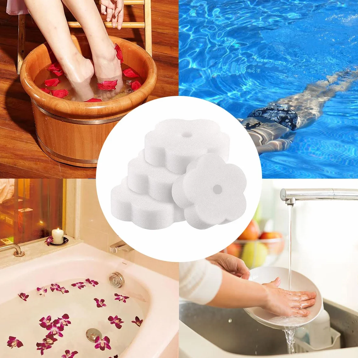 Éponge Absorbant l'Huile pour Piscine 12 Pièces en Forme de Fleur