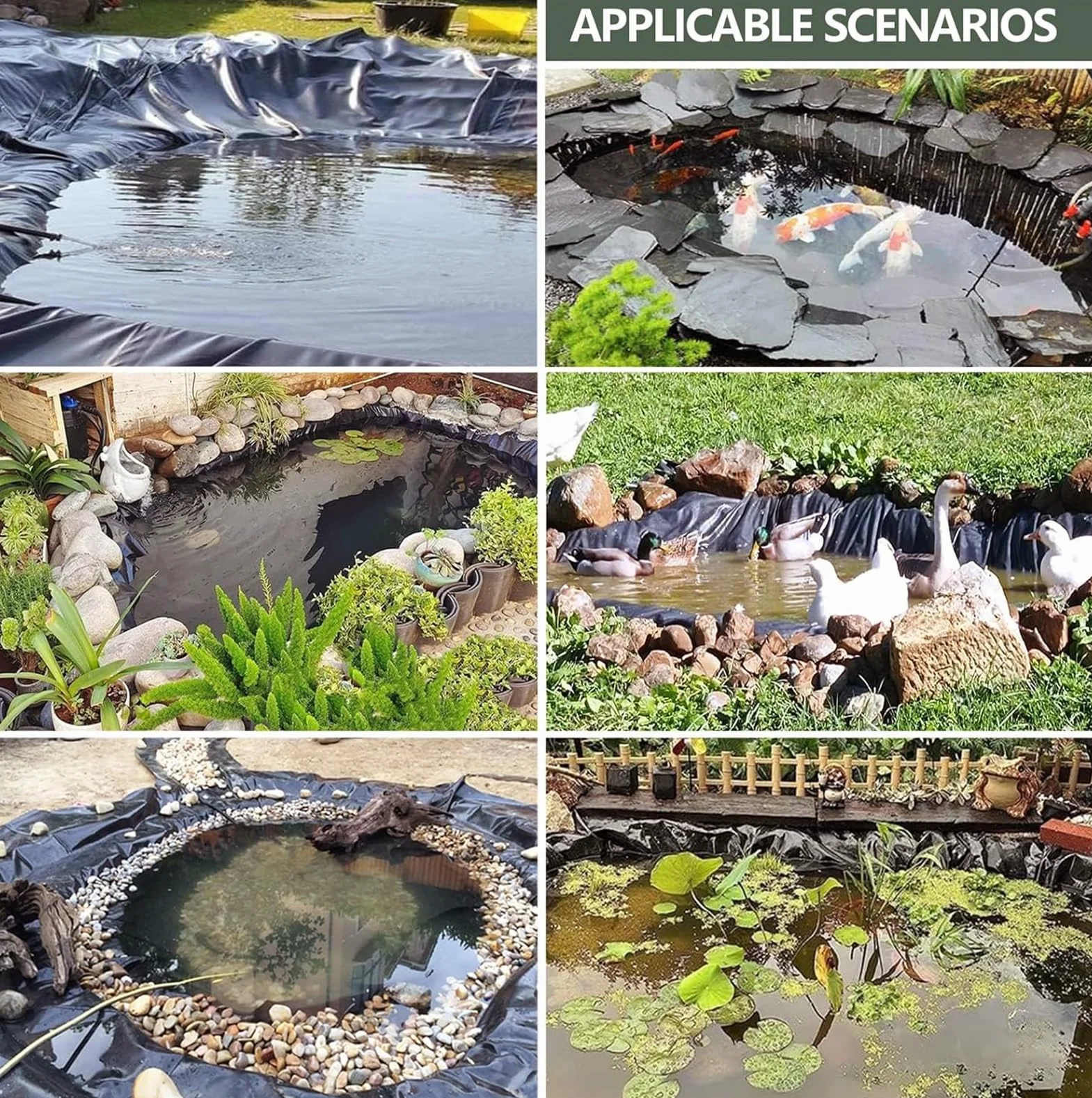 5x7.5m Liner bassin bache Noire agricole bassin Poisson Exterieur Jardin Facile à Installer étanchéité étanche et étanche bâche bassin extérieur bache epdm protéger l'étang Coupe Facile