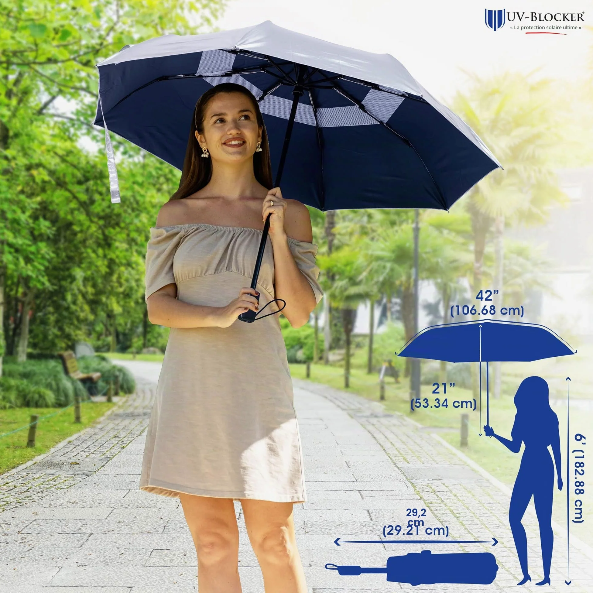 UV-Blocker Umbrellas Parapluie compact anti-UV avec protection UV Blanc Uni