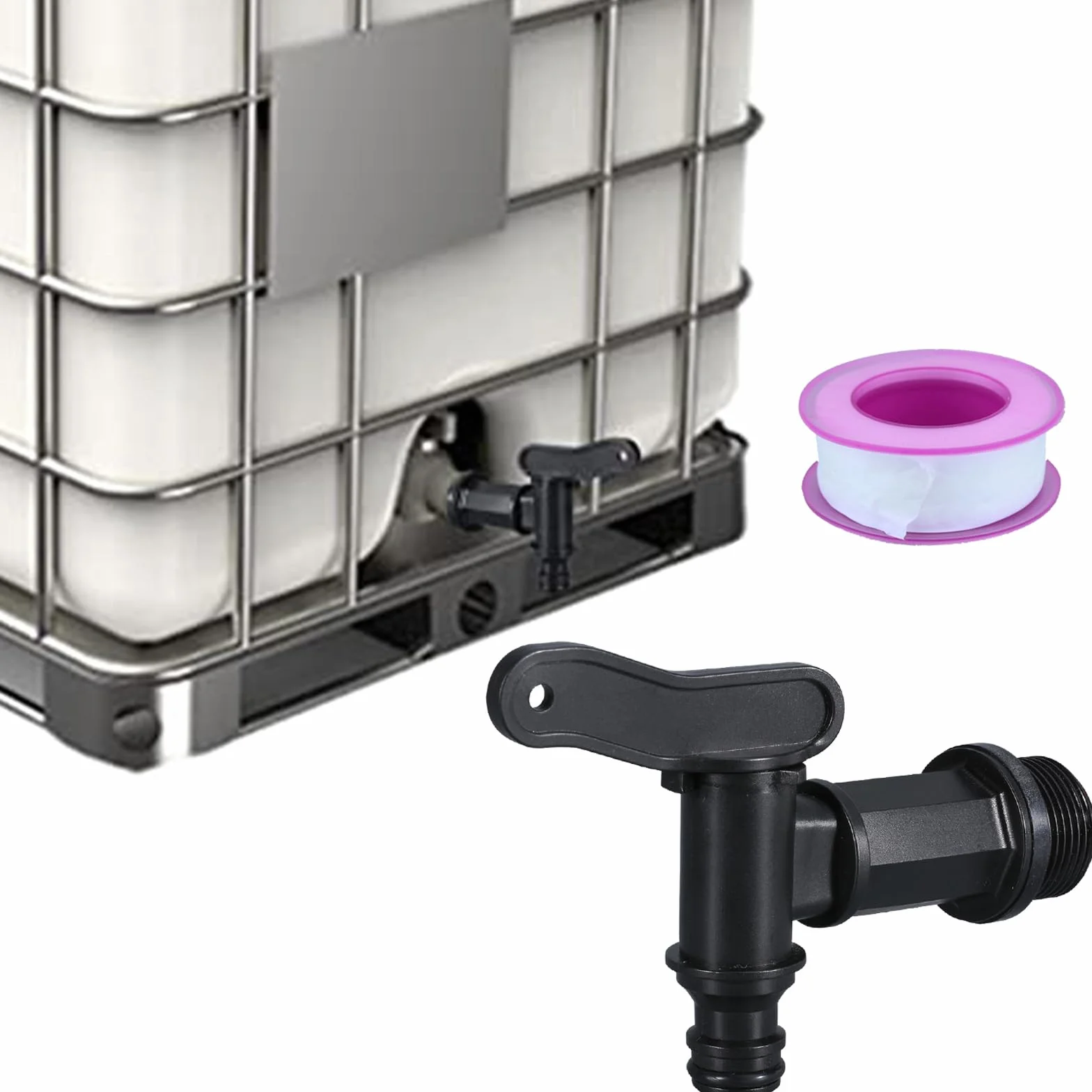 BetterJonny Robinet Cuve Plastique IBC 3/4" Adaptateur Boîte Rangement Eau avec Ruban PTFE