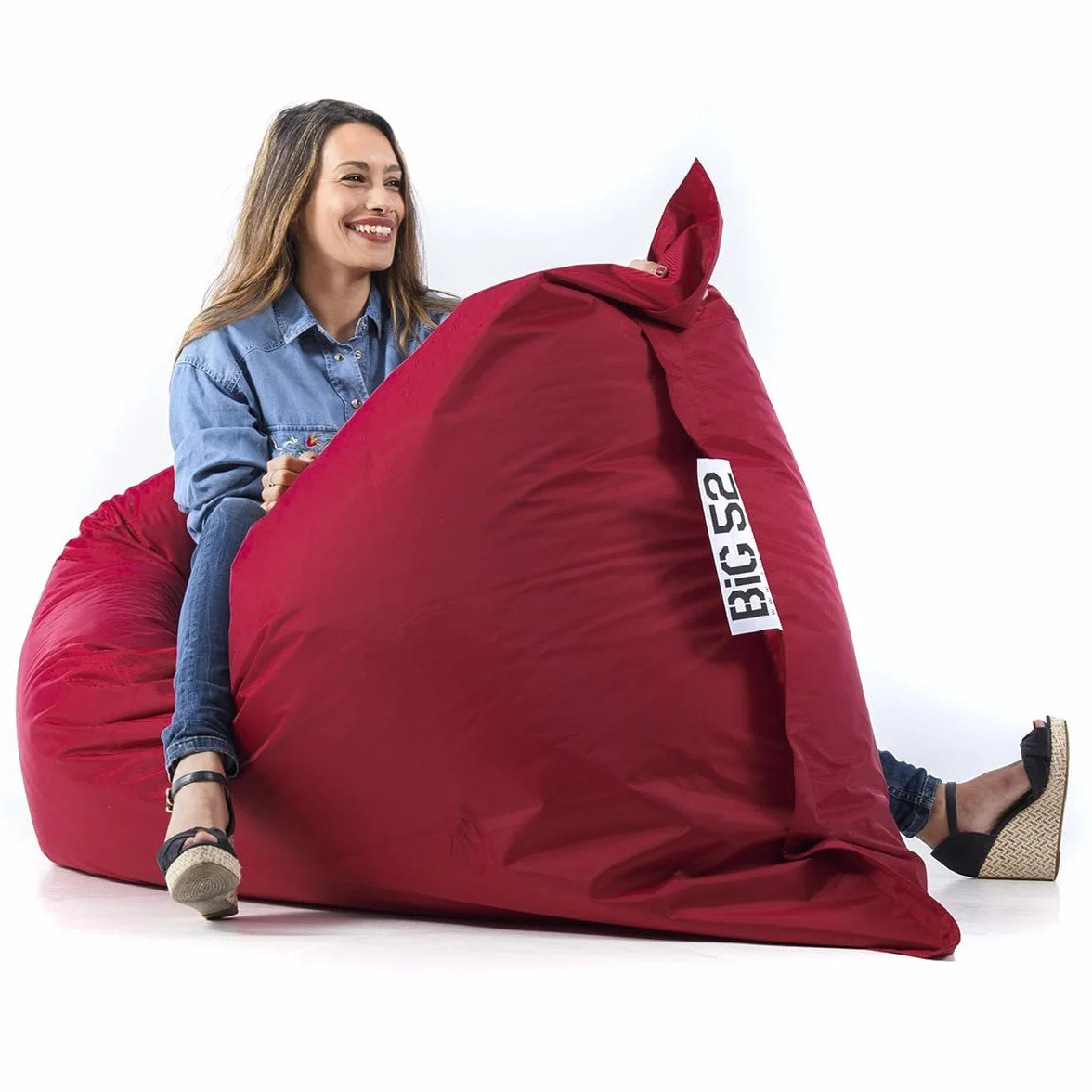 LIVEDECO Pouf Géant Bordeaux BiG52 Classic 170x130 cm Déhoussable Intérieur Extérieur Rempli de Billes de Polystyrène