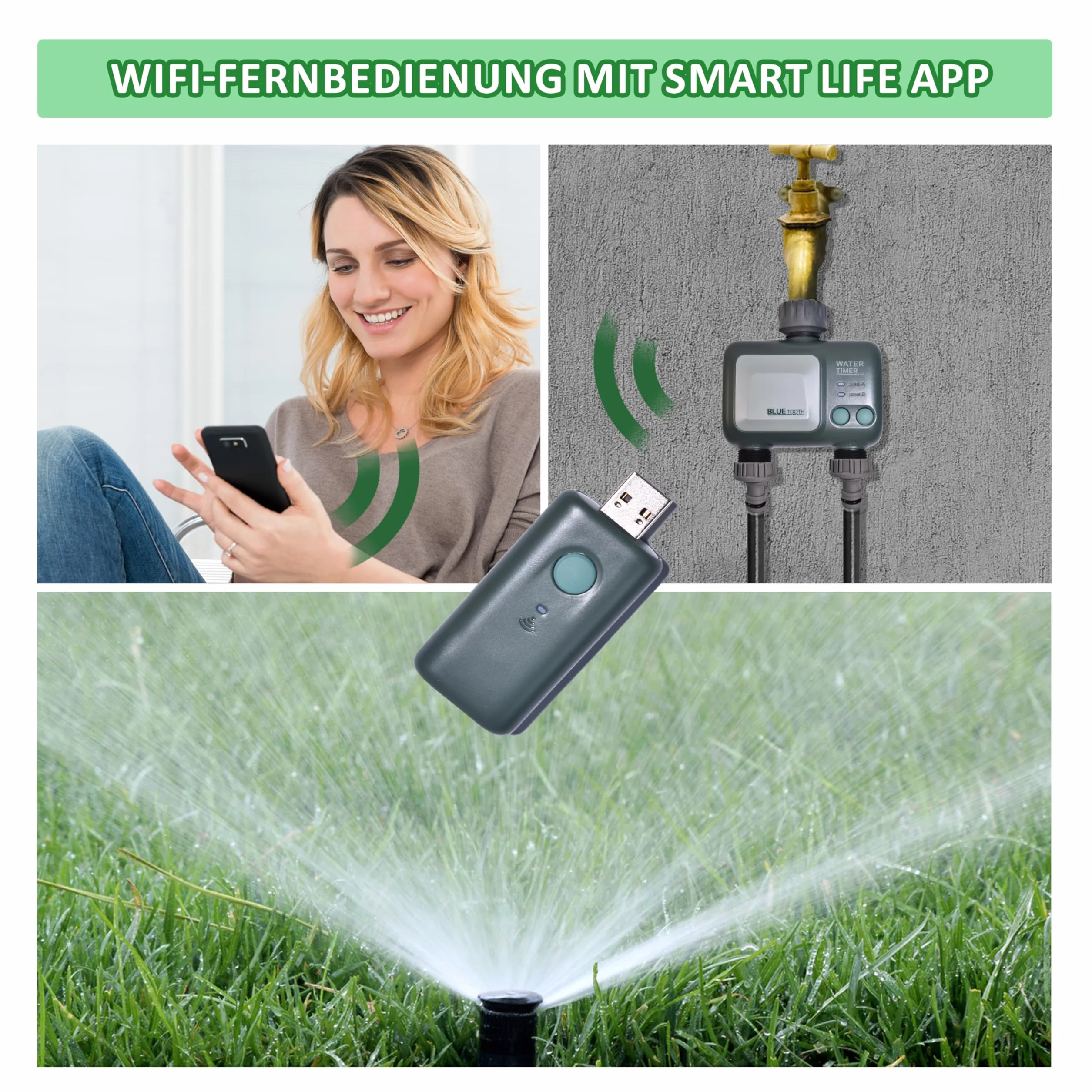 Johgee Programmateur Arrosage WiFi Bluetooth 2 Sorties IPX5 Arrosage Automatique Jardin Pelouse