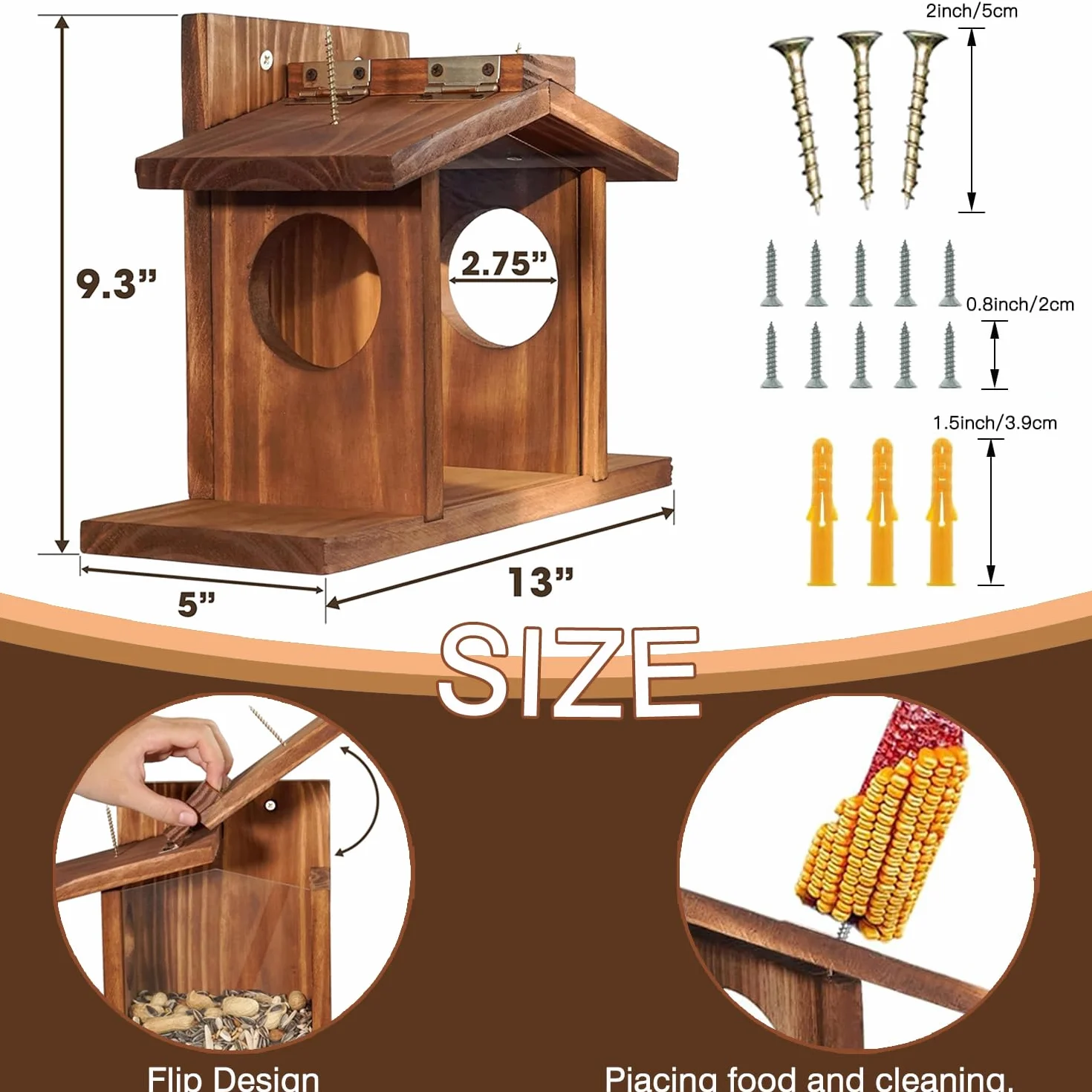 Mangeoire en bois pour écureuils imperméable design durable jardin extérieur