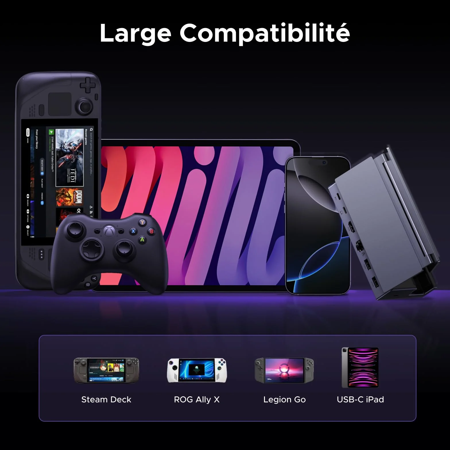 UGREEN 6 en 1 Docking Station Compatible Steam Deck OLED ROG Xbox Ally X Legion Go USB C HDMI 4K 120Hz VRR FreeSync G-Sync Ethernet Gigabit 3 Ports 5Gbps PD 100W
