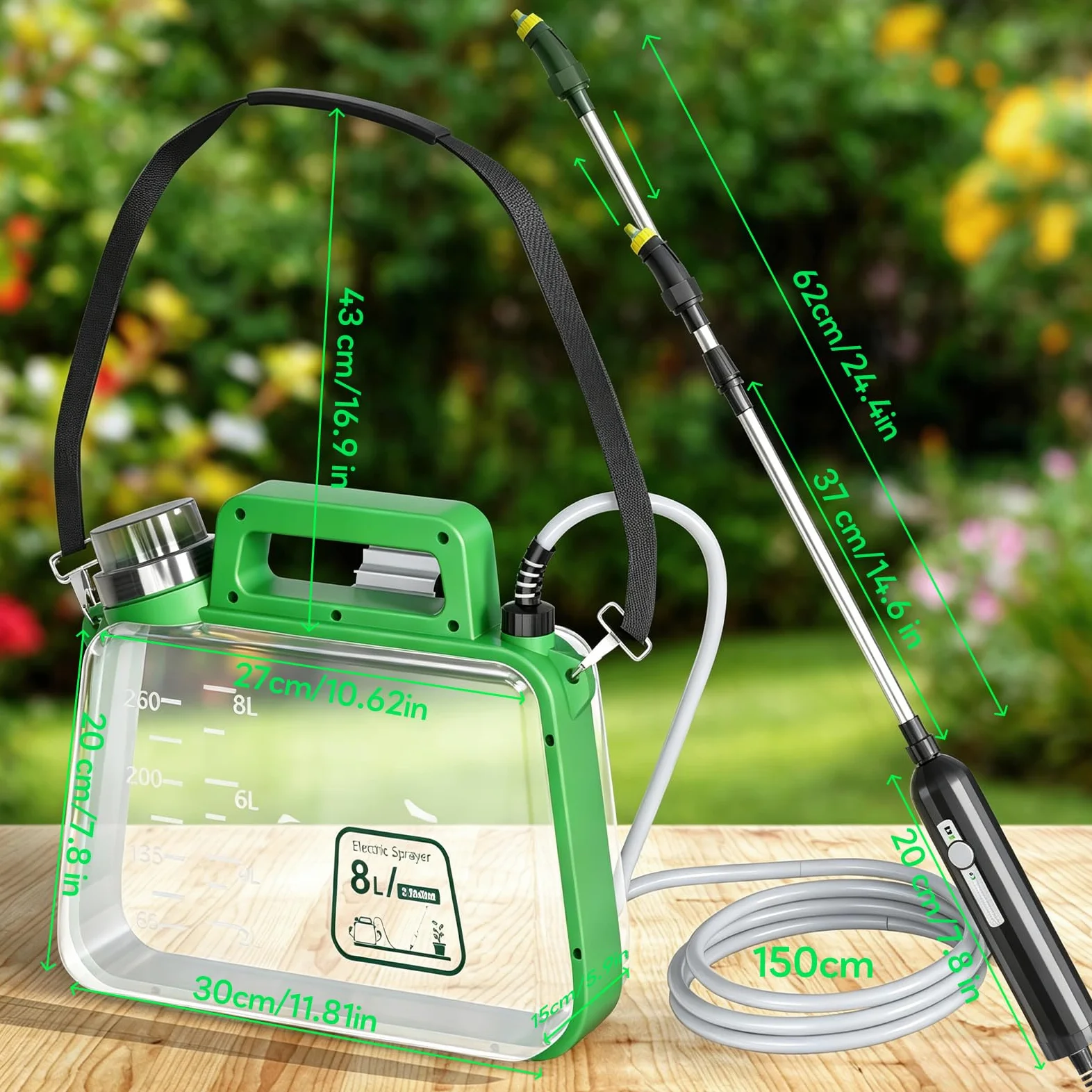 Pulvérisateur électrique de jardin rechargeable par USB, pulvérisateur à dos avec pompe étanche, baguette de pulvérisation télescopique, 4 buses, 2 vitesses et indicateurs de batterie, pour