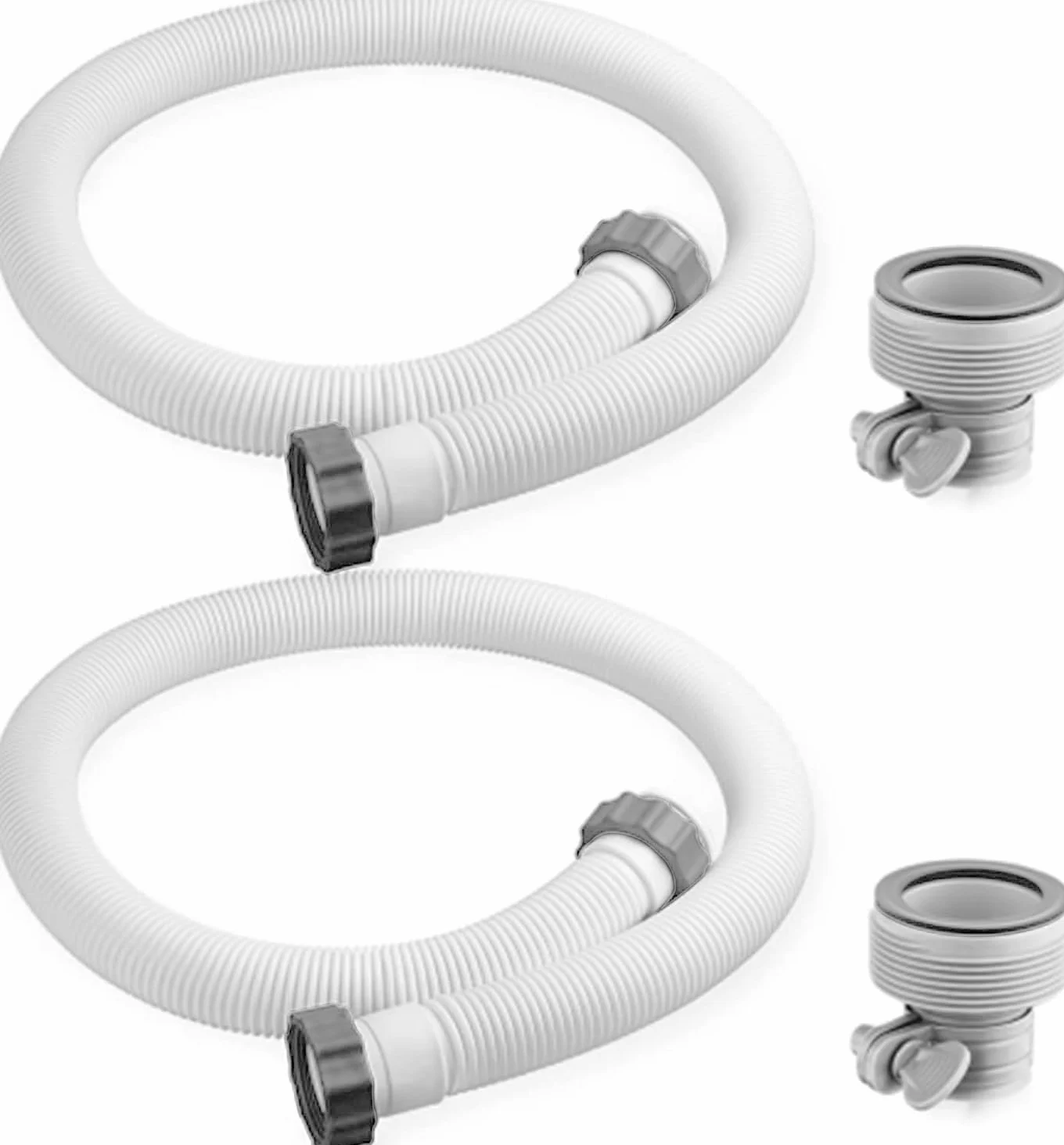 Lot de 2 tuyaux de piscine 38 mm, pour piscines hors-sol, 150 cm, avec 2 adaptateurs de tuyau de type B, tuyau de rechange pour piscine Intex, pompe à filtre