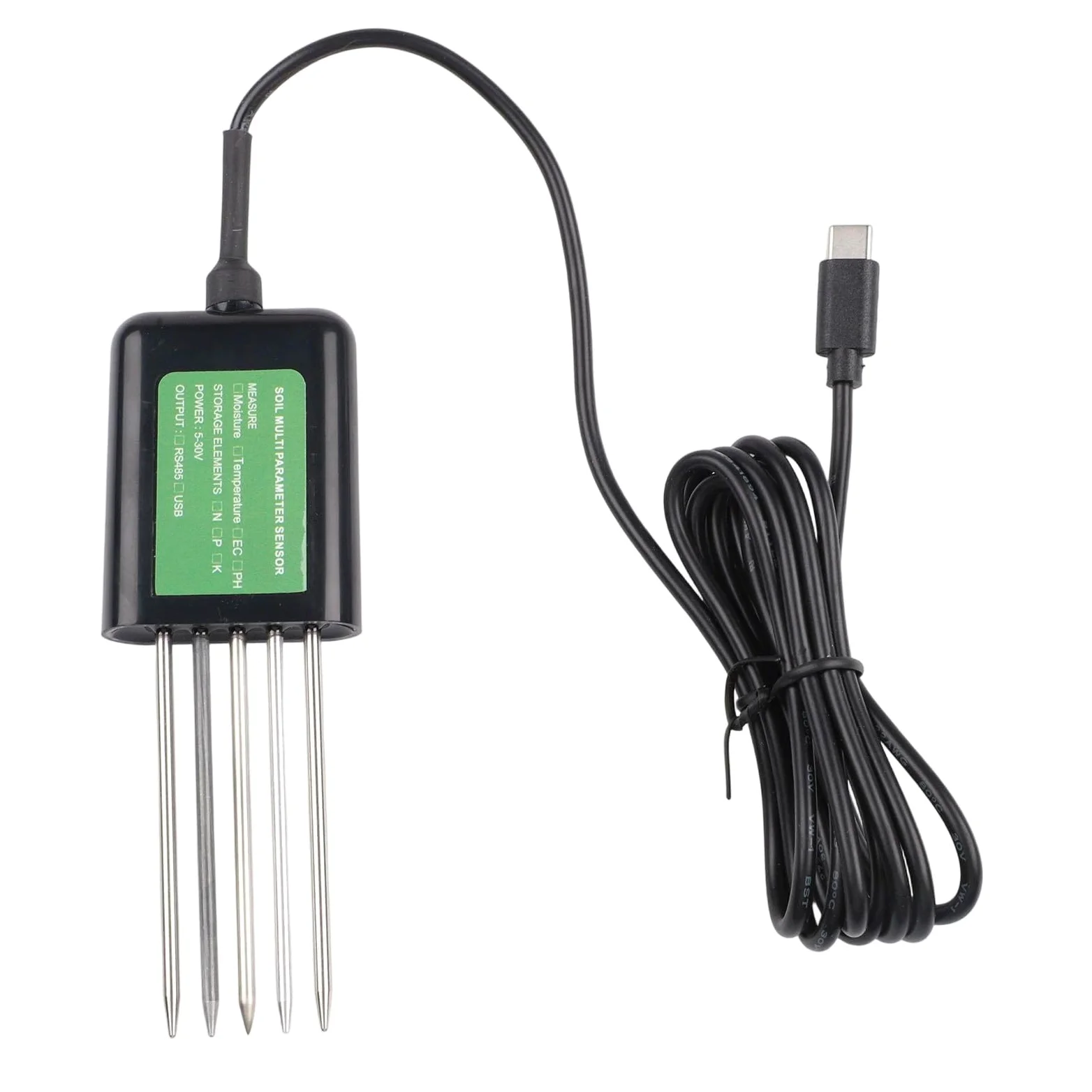 Testeur de sol USB 7 en 1 pour Android, IP68, humidité de la terre, pH EC, température NPK, capteur NPK avec joint en résine époxy et sonde métallique, analyse des données en temps réel pour