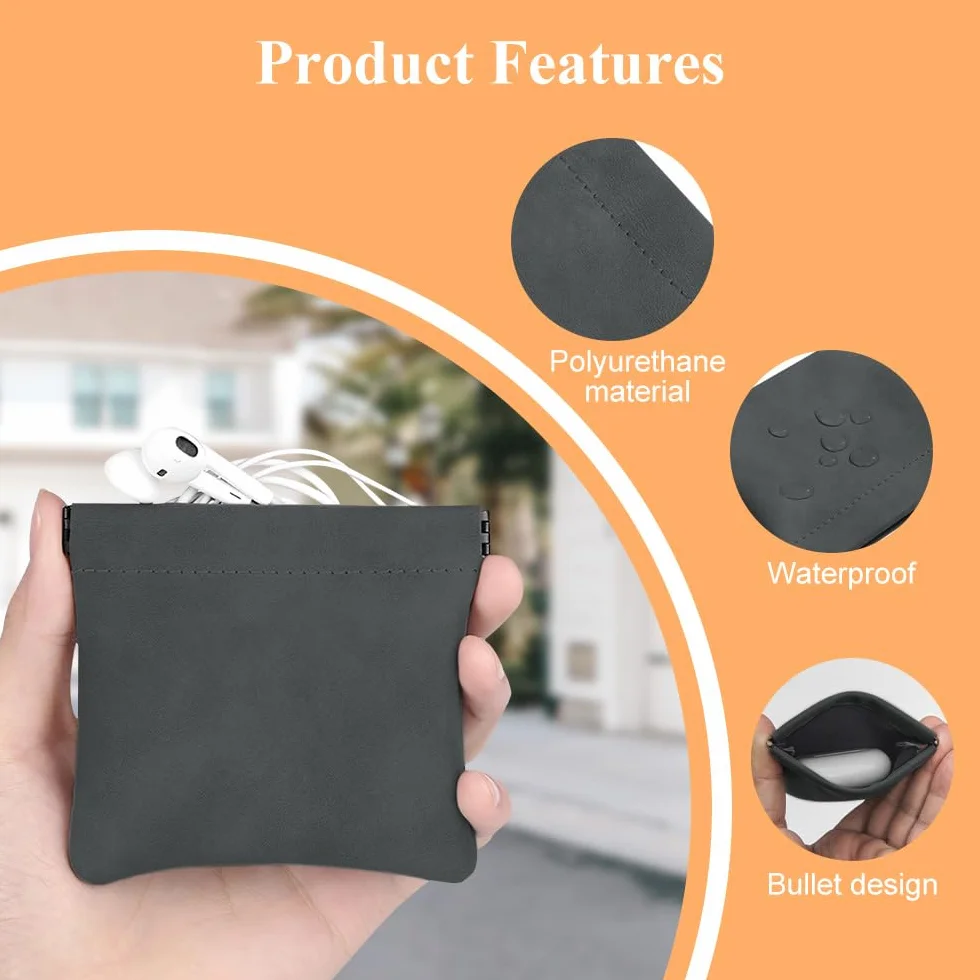 Pochette Maquillage en Cuir PU, Mini Sac Set Imperméable avec Fermeture À Ressort pour Clés et Accessoires