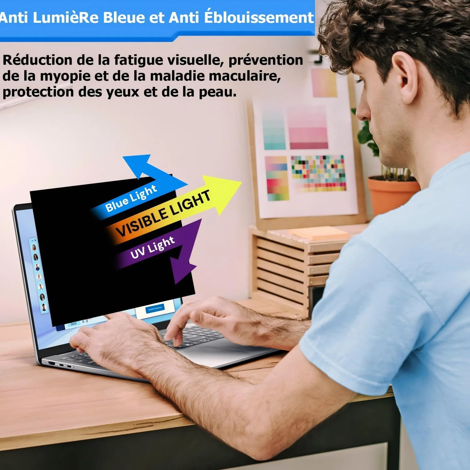 Filtre de Confidentialité 14 Pouces 16:10 Amovible Anti-Lumière Bleue Anti-éblouissement pour Ordinateur Portable