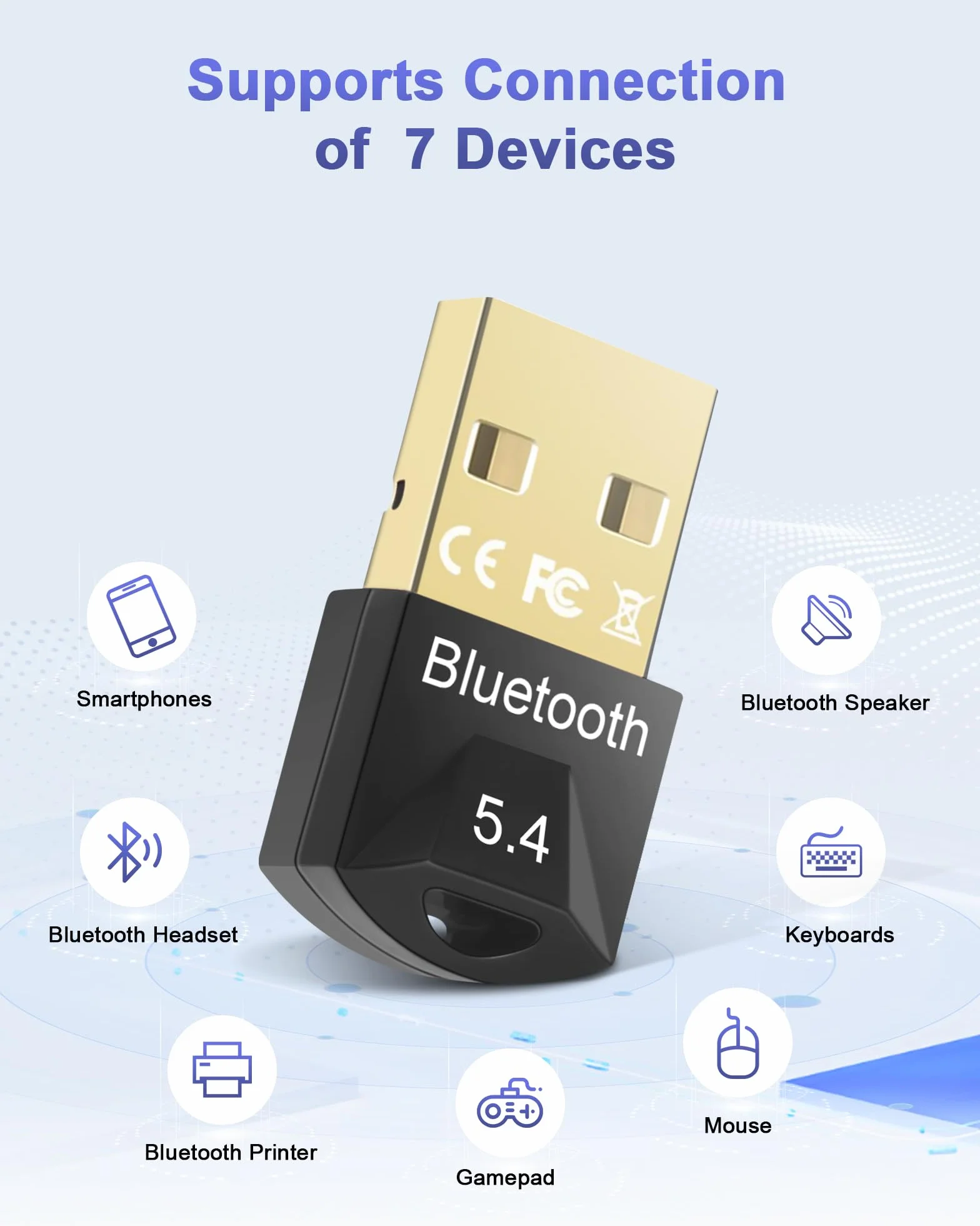 RUIZHI Adaptateur Bluetooth USB 5.4 Dongle pour PC Casque Souris Clavier Windows 11/10/8.1/7