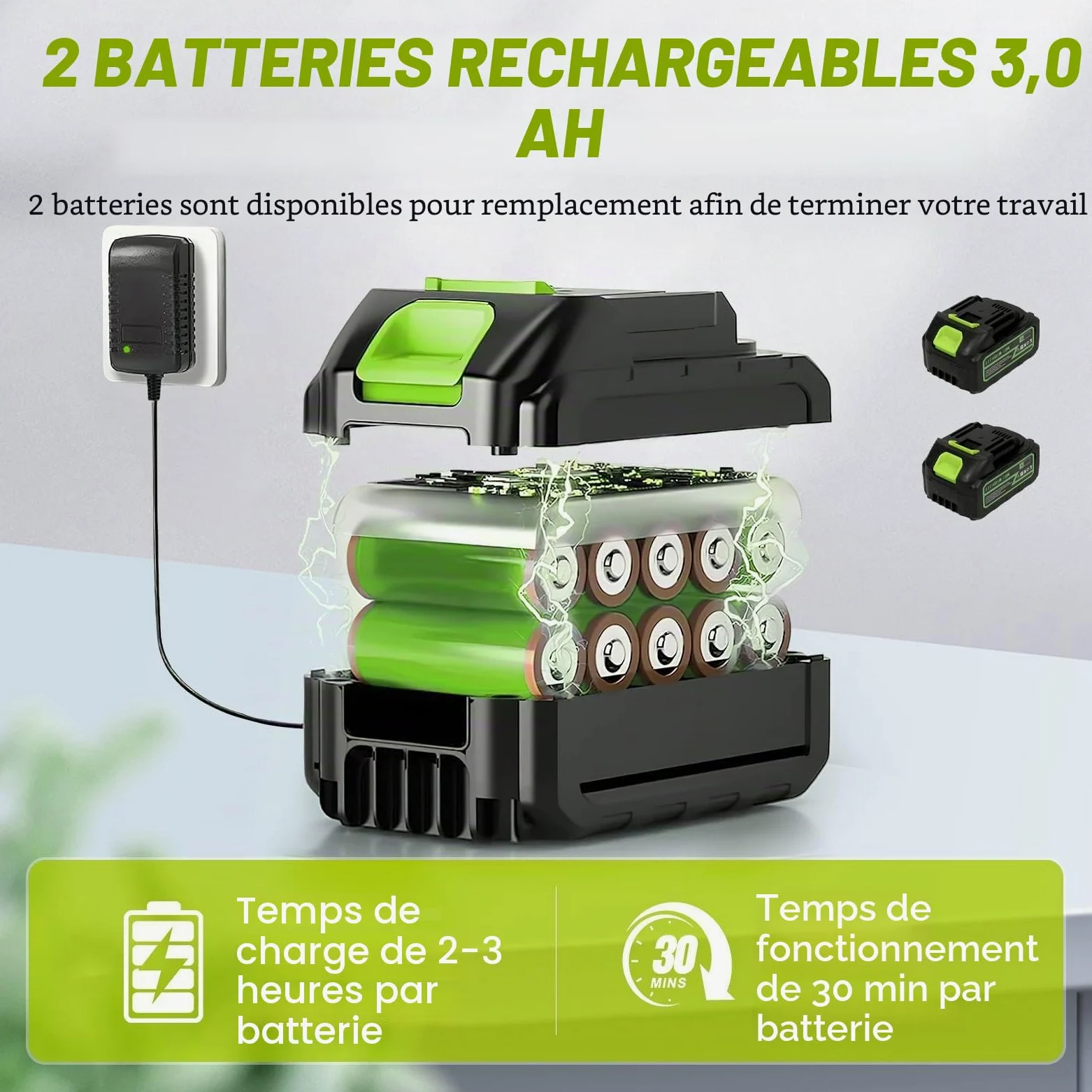 Nettoyeur Haute Pression sans Fil, Pressure Washer 3 Modes Max 120 Bars, Nettoyeur Haute Pression Portable avec 2 Batteries 3,0 Ah, Buse Réglable 6 en 1, Tuyau de 5 M, Nettoyage et Arrosage (Vert)
