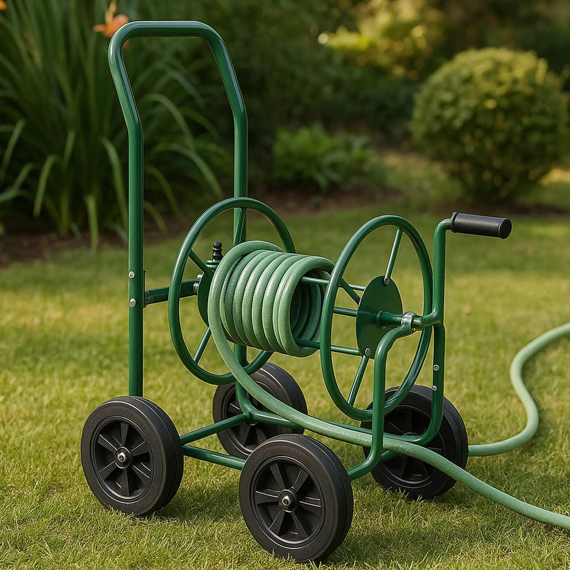WERKA PRO Dévidoir Métal sur Roues pour Tuyau d'Arrosage - Capacité 60 m - 4 Roues Polyuréthane Increvables - Structure Acier