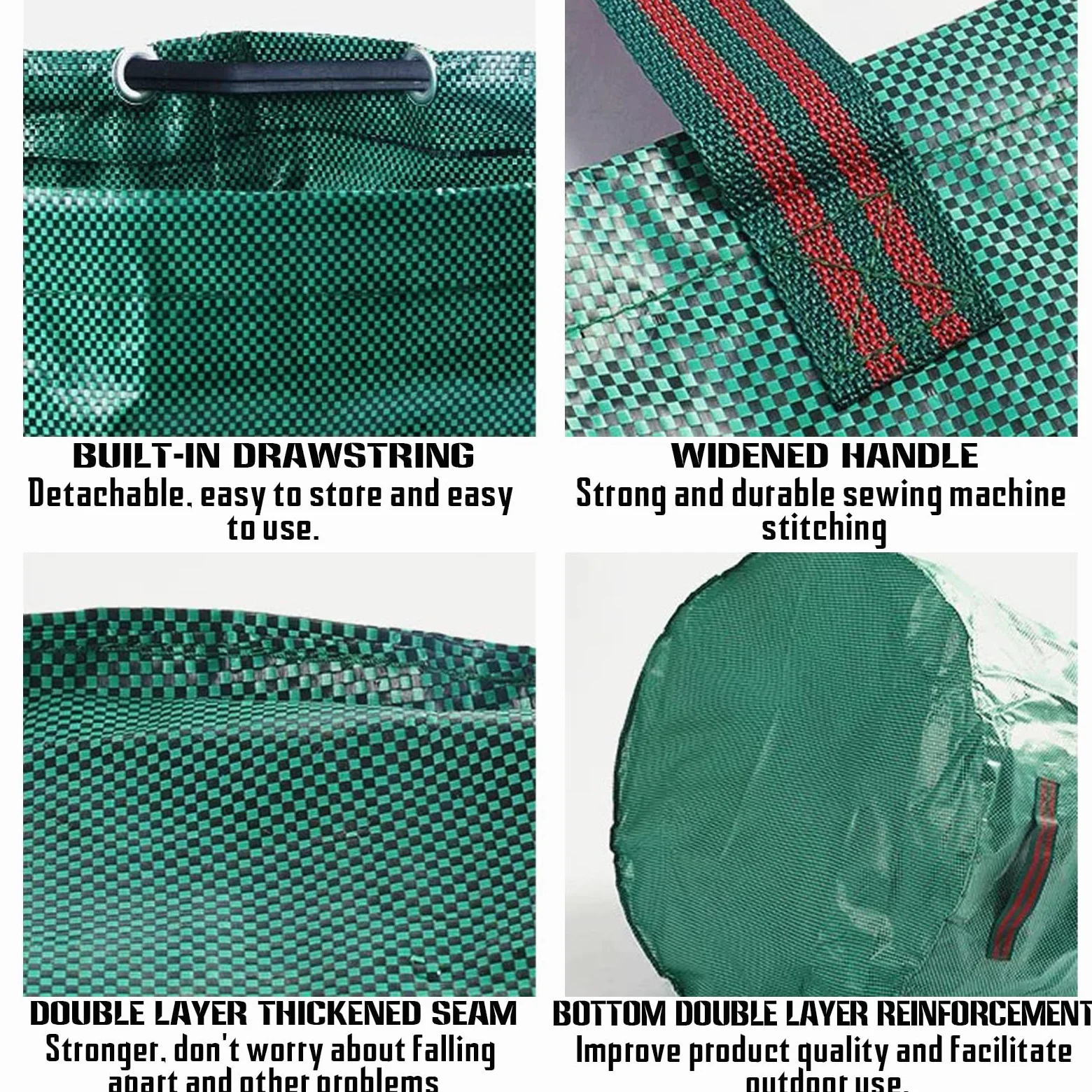 Sac de Jardin Réutilisable, Sac de Déchets de Jardin avec 4 poignées renforcées, avec râteau à Feuilles réglable et Gants de Jardin pour Les Feuilles de Jardin et la Collecte des déchets 272L