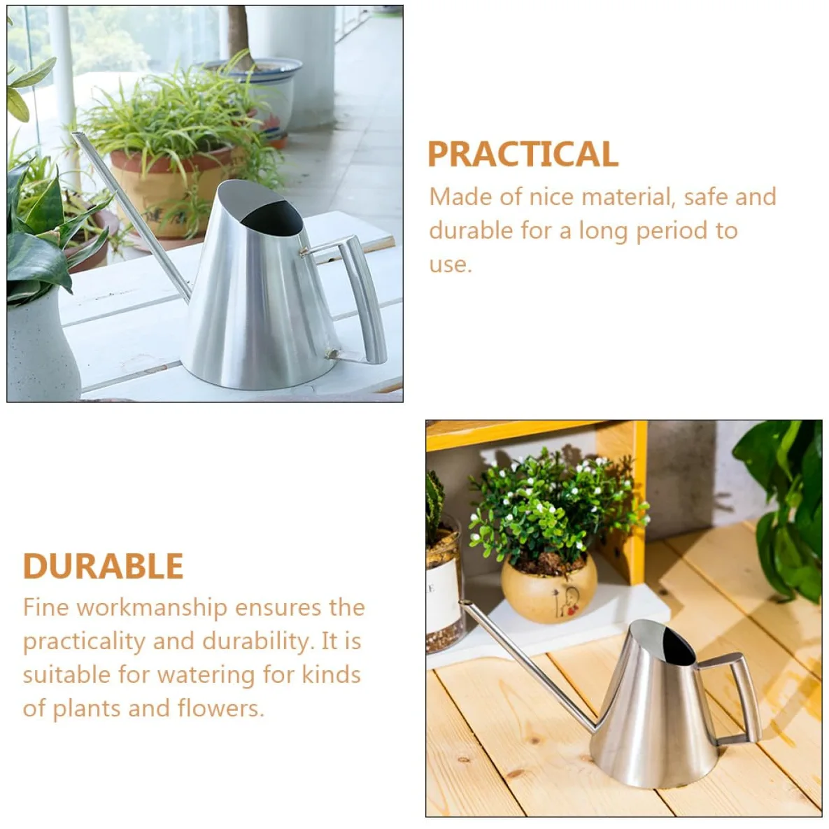 Abaodam Arrosoir en Acier Inoxydable 900 ML pour Jardin D'intérieur et Extérieur, Arrosoir à Long Bec Vintage en Métal, Outil D’arrosage Pratique et Solide pour Plantes et Fleurs