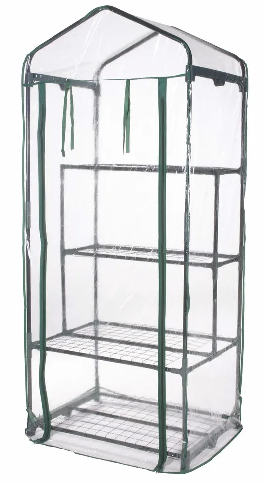 VERDELOOK - Serre avec 2+2 étagères et toile PVC transparente avec ouverture à charnière, 69x49x157 cm, serre de jardin et de balcon, pour la protection des plantes, pour le jardinage, métal peint