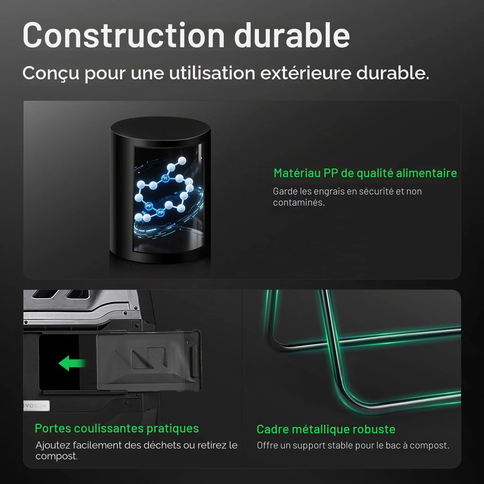 VIVOSUN Composteur d'extérieur Rotatif à Double Lots, 120 litres avec Porte Noire