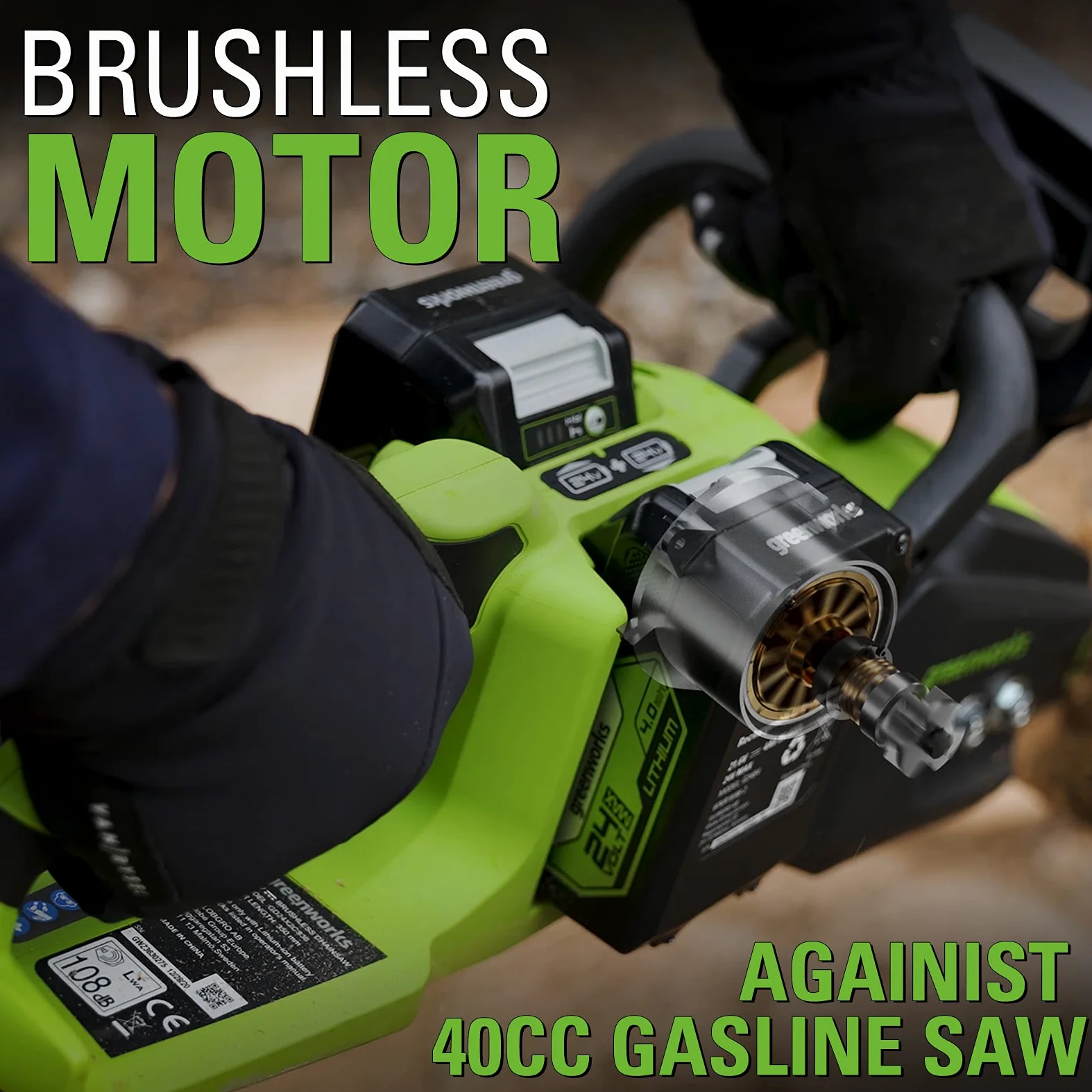 Greenworks Tronçonneuse à Batterie Moteur Sans Balais, Longueur des barres 14 Pouces (35cm), 2 Batteries 24V 4Ah et Chargeur Double+ Greenworks 35cm Chaîne