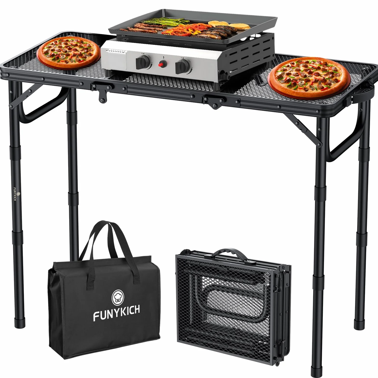 FUNYKICH Table Pliante d'Extérieur 87x40cm Aluminium Léger Capacité 30kg Noir