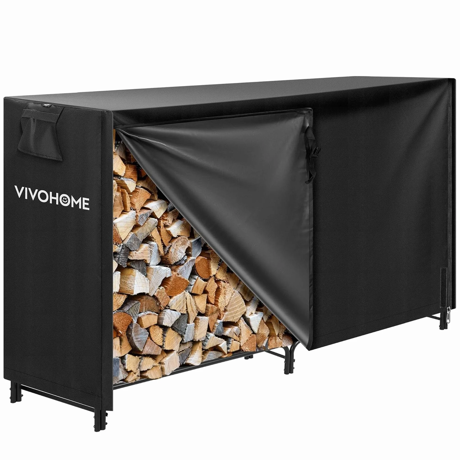 VIVOHOME Étagère pour Bois de Cheminée Housse Anthracite 183×123×35cm Support Bûches Chauffage Robuste Imperméable