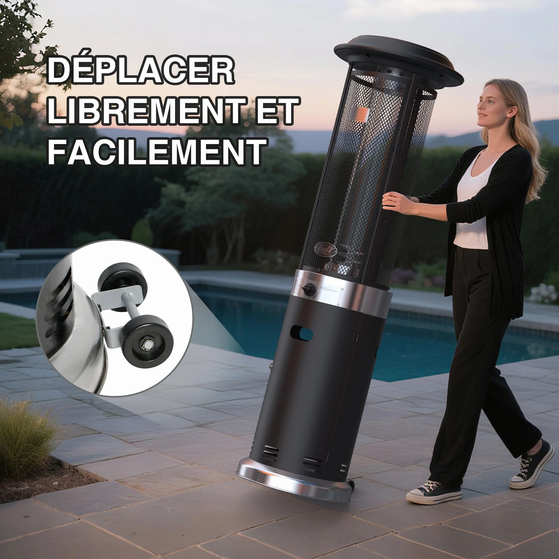 BALI OUTDOORS Chauffage de terrasse 11KW gaz extérieur mobile avec housse de pluie
