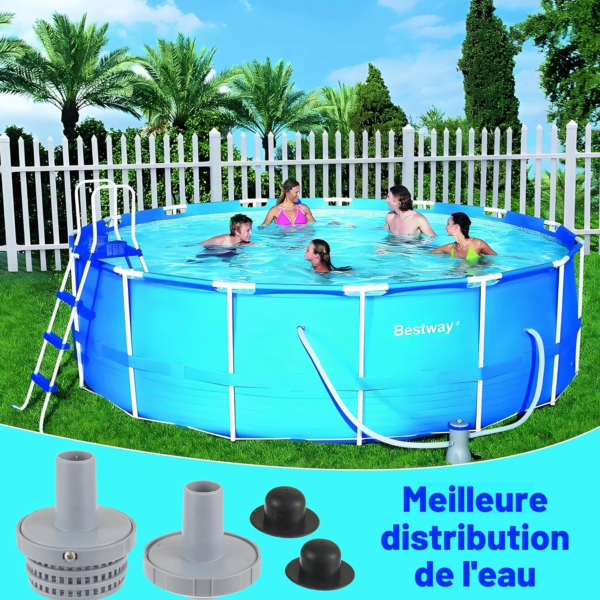 Kit de Raccordement pour Piscine Ø 32 mm – Crépines, Filtre de Sortie et Buse d'Entrée Hors Sol