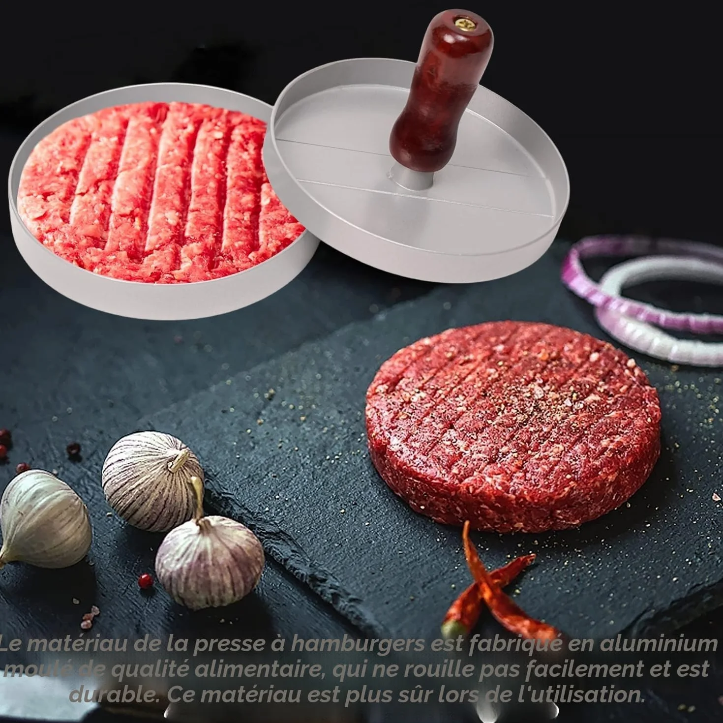 Presse à Steak Haché Antiadhésive en Aluminium pour Hamburger BBQ