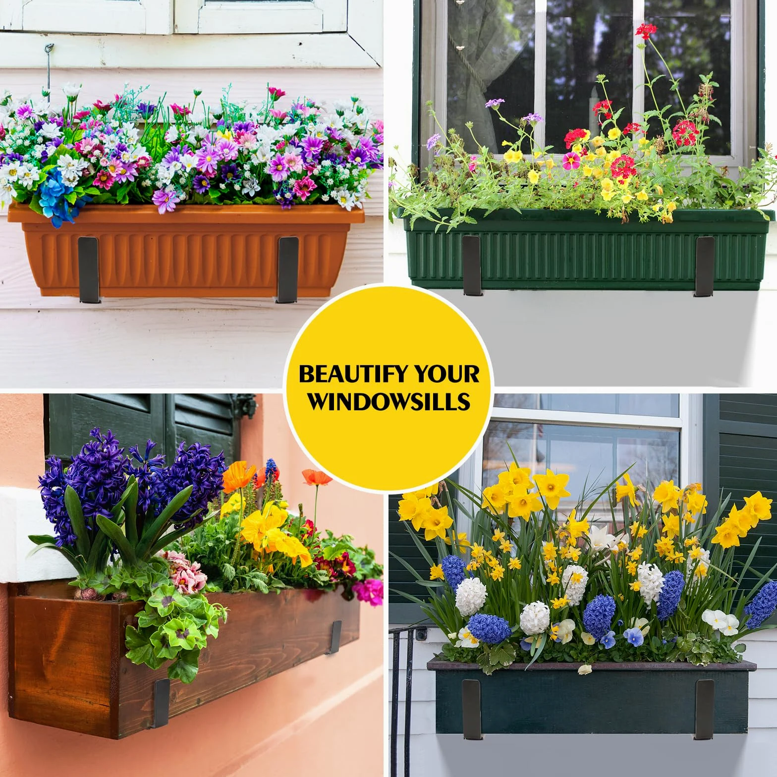 LukLoy Lot de 6 supports muraux réglables pour jardinière de fenêtre (15,2 à 30,5 cm), avec une capacité de 31,8 kg, noir