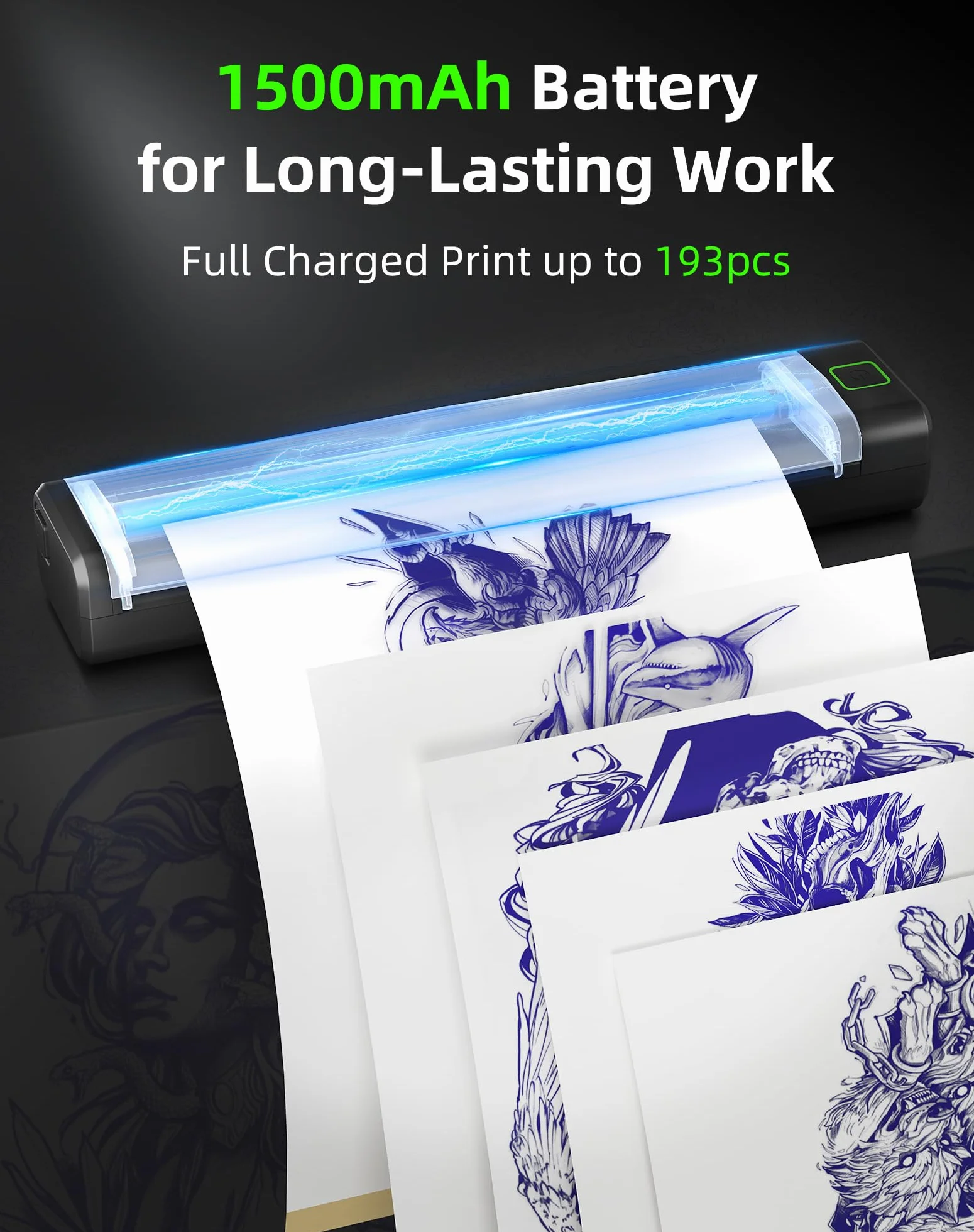 Thermocopieur Tatouage Bluetooth P84 Imprimante Stencil 5 Feuilles Papier Transfert Noir