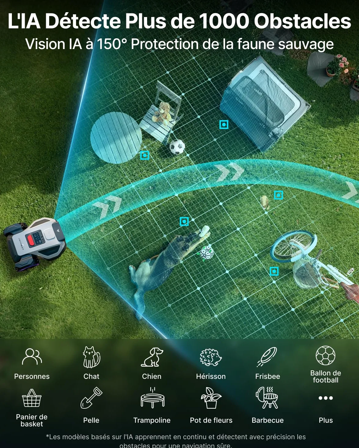ABTHBOT M9 Robot Tondeuse sans Fill Périphérique-1000m², Navigation NetRTK, 4G,5000mAh, Pente 24°