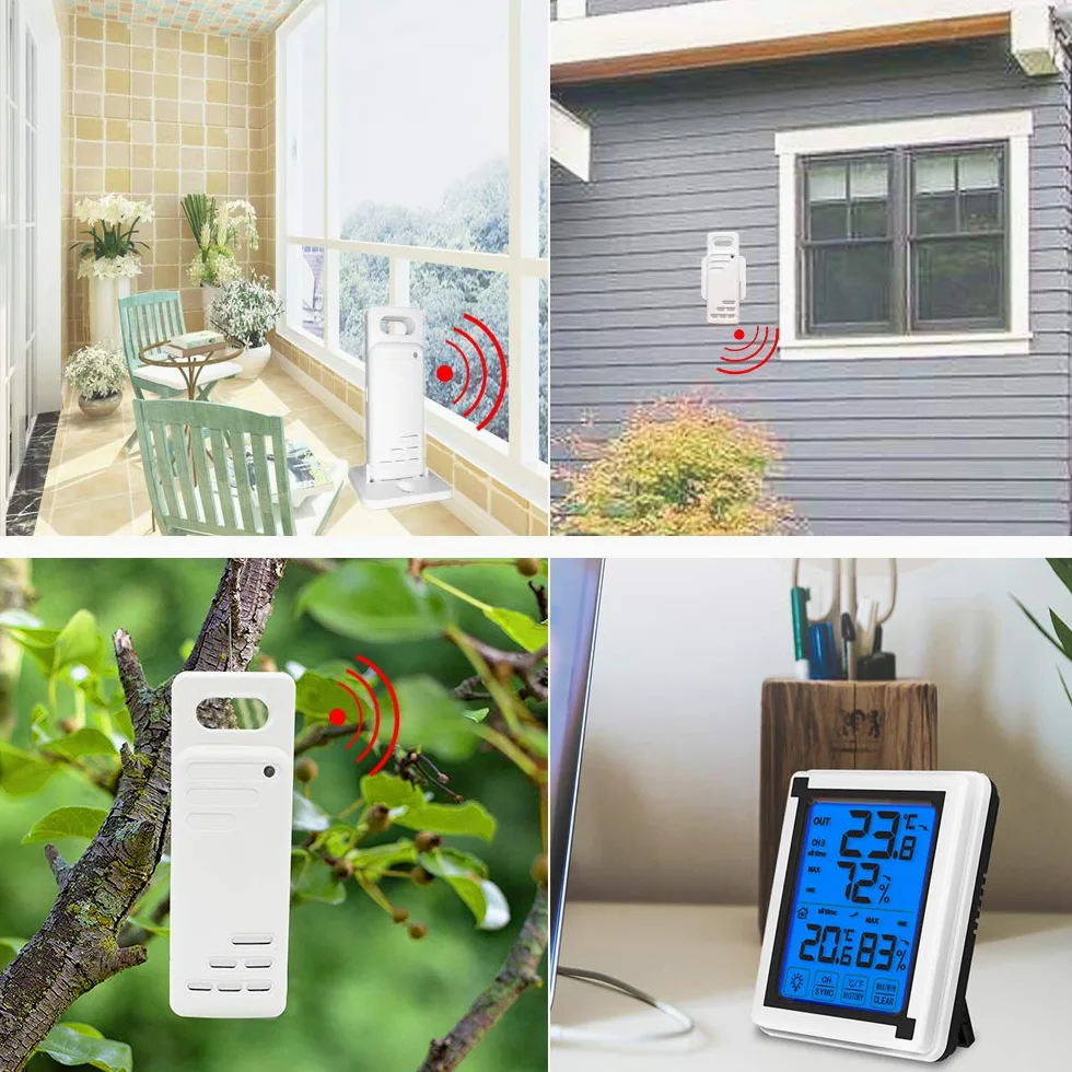 ThreeH Thermomètre extérieur Intérieur Hygromètre Numérique avec 3 Capteurs sans fil Jauge d'humidité Moniteur Température Précis avec Rétroéclairage LCD à écran tactile (3 capteurs)