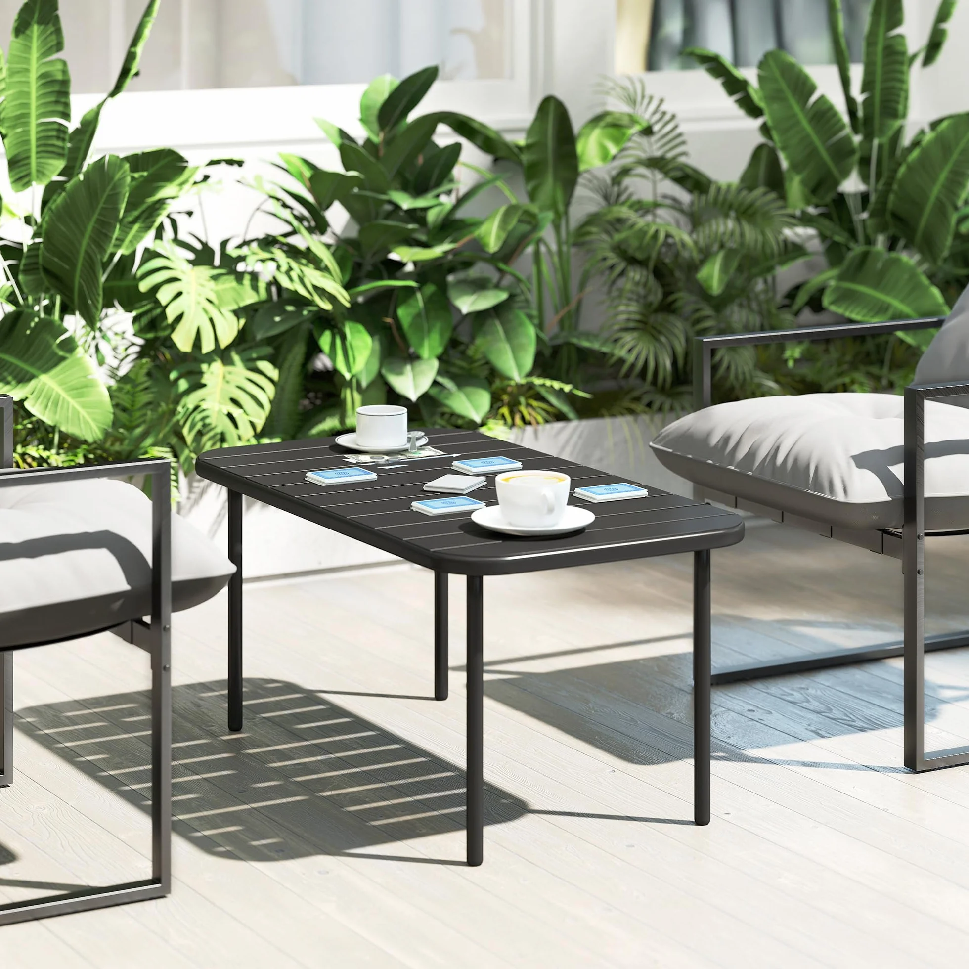 Outsunny Table Basse de Jardin en Acier Galvanisé 90x50x43cm Noir