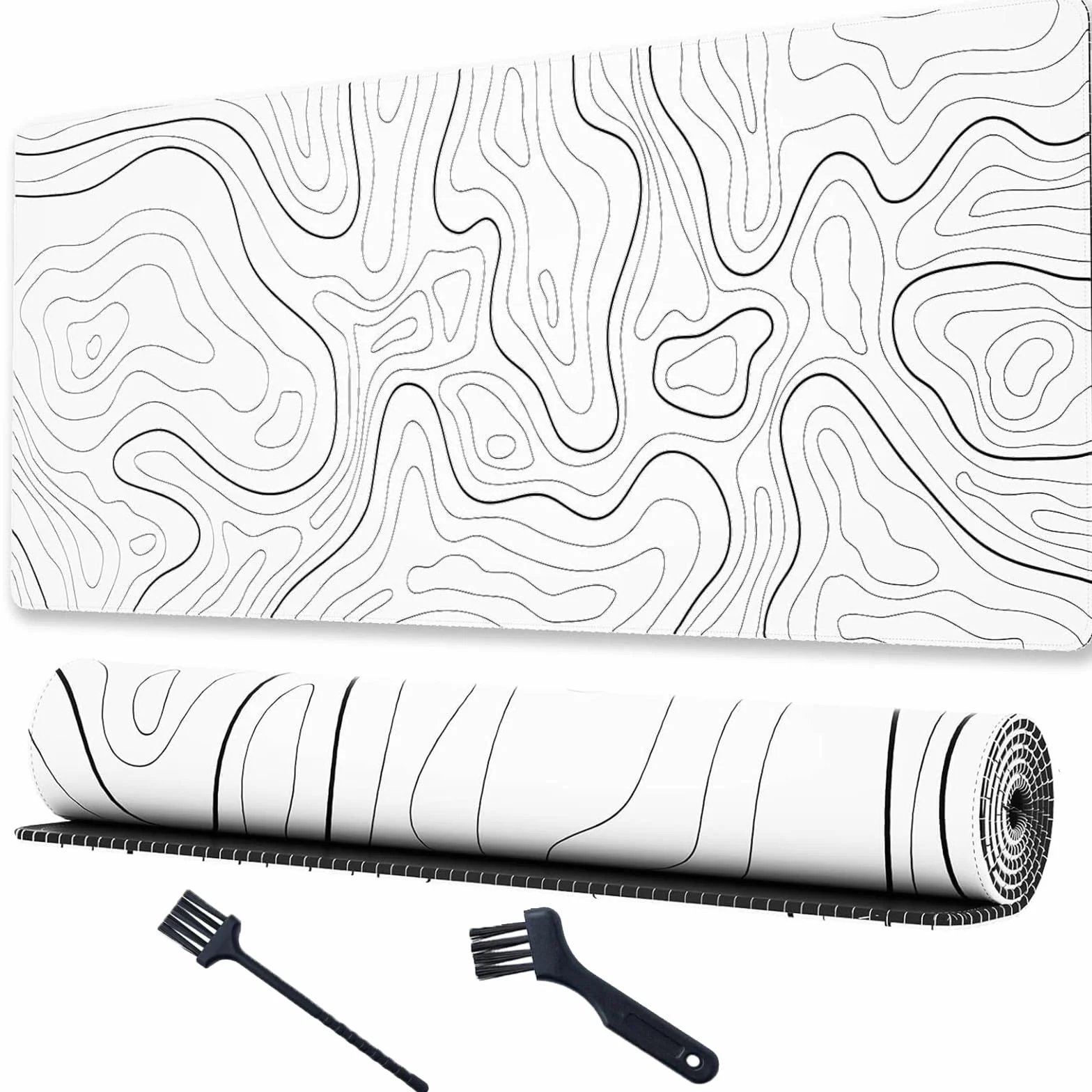 Grand Tapis de Souris de Jeu Cartes Topographiques Bords Cousus Sous-Couche Antidérapante Blanc 80x30