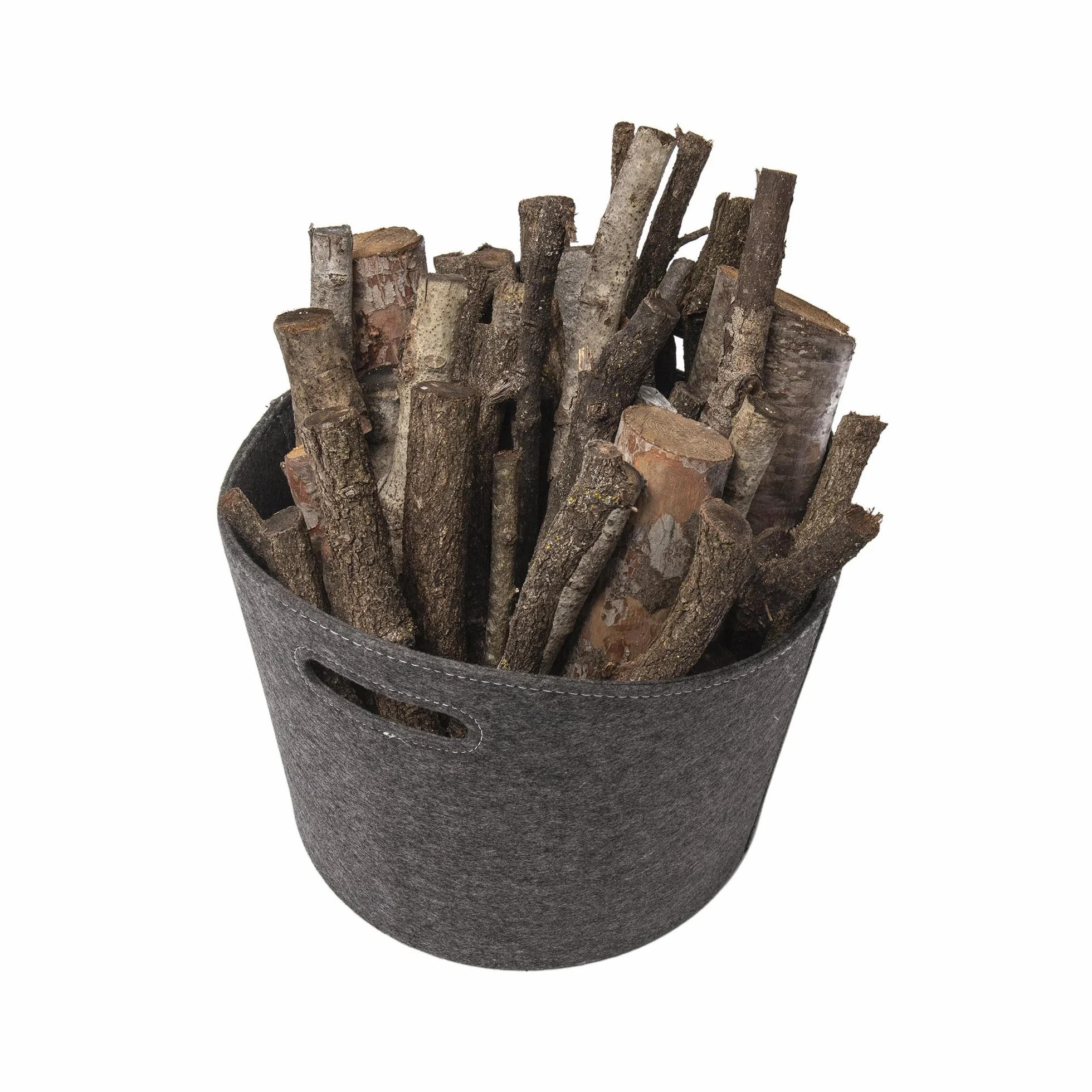 Panier à bûches rond feutre gris Ø39 x H31 cm pliable rangement jouets magazines