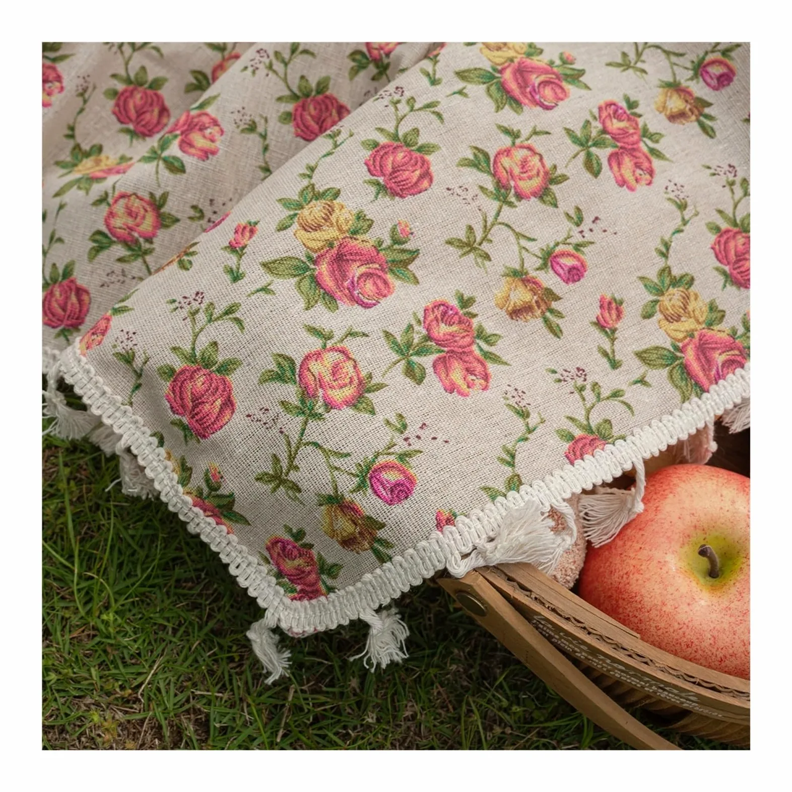 Couverture Pique Nique Tapis de Pique-Nique Pliable Style Campagne Rose, idéal for Les Voyages à la Plage, Le Camping et randonnée(140x300)