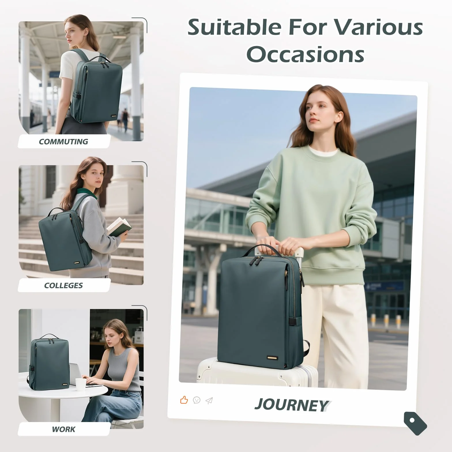Sac à Dos Ordinateur Portable 15,6 Pouces Voyage Travail École Vert Foncé