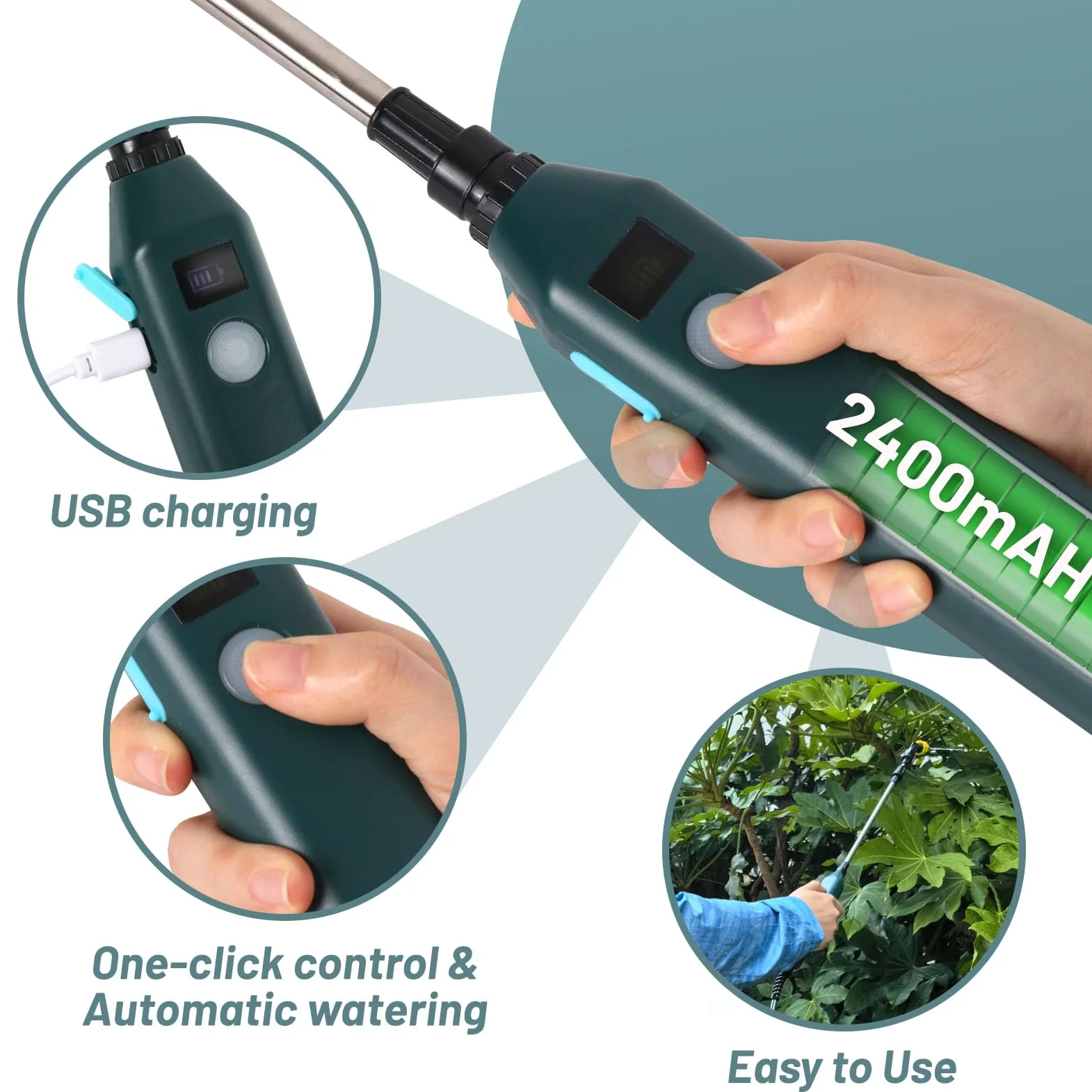 Pulvérisateur Électrique 5L 2400mAh pour Plantes avec Lance Télescopique Rechargeable (Vert)
