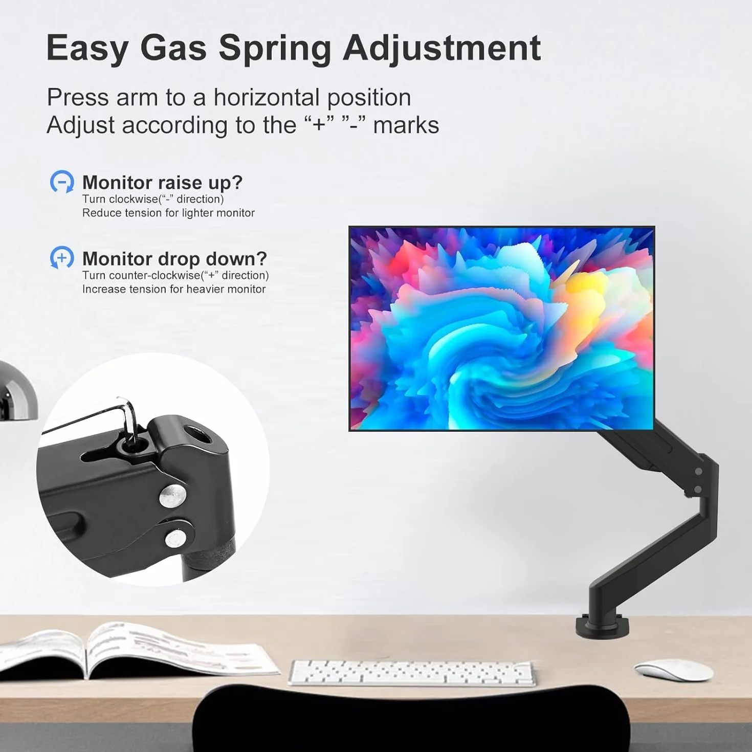 Bras pour Moniteur Suptek avec Ressort à Gaz, 17-32 Pouces, Pivotement, Rotation, VESA 75/100 mm, jusqu'à 10 kg